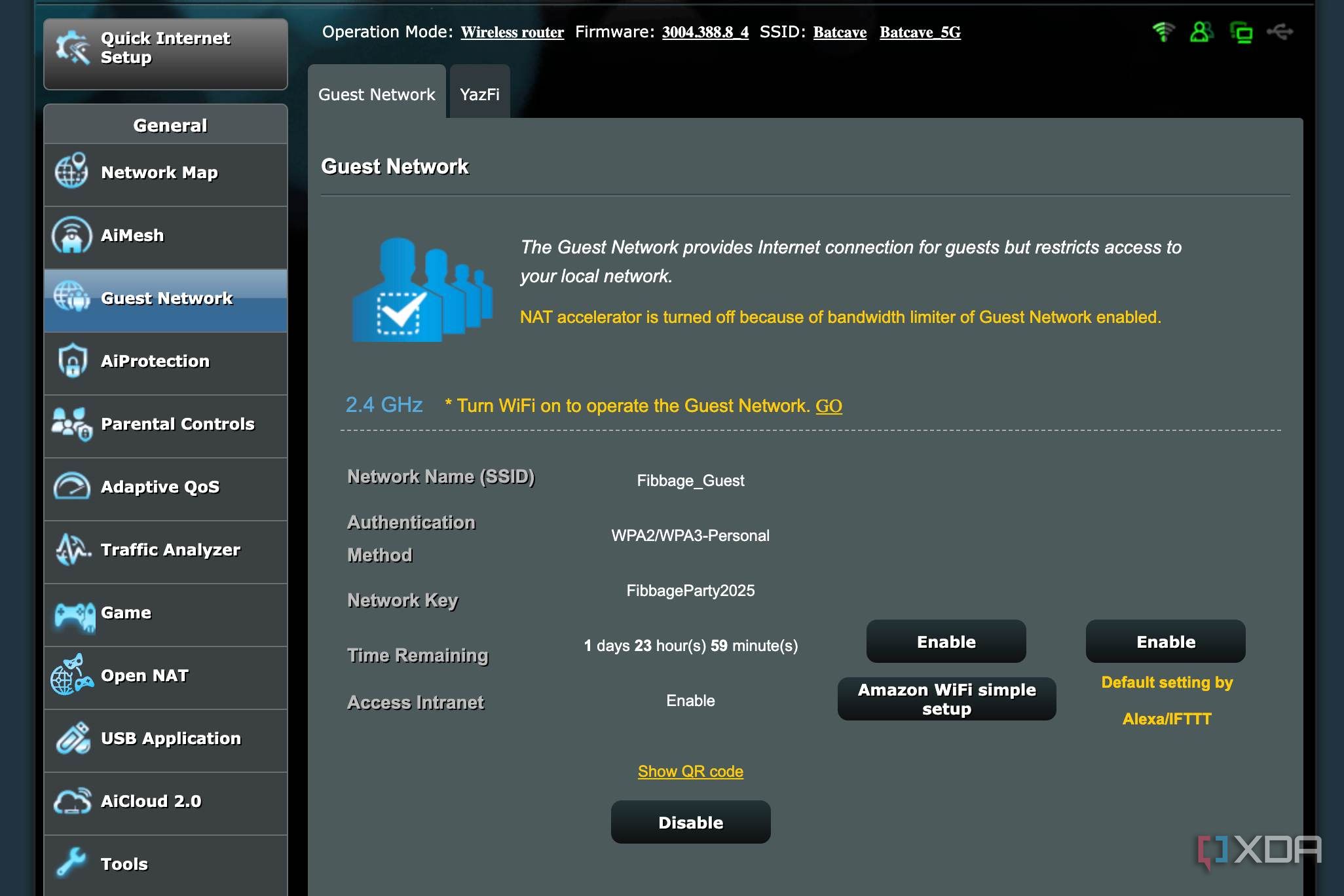 View guest Wi-Fi SSID, Authentication methoda, and password in router interface