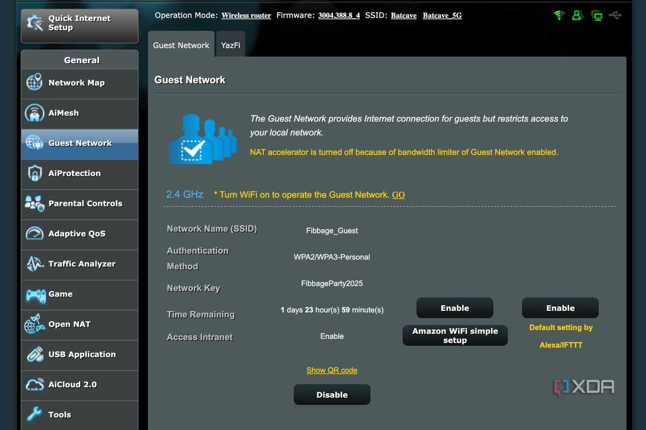 View guest Wi-Fi SSID, Authentication methoda, and password in router interface