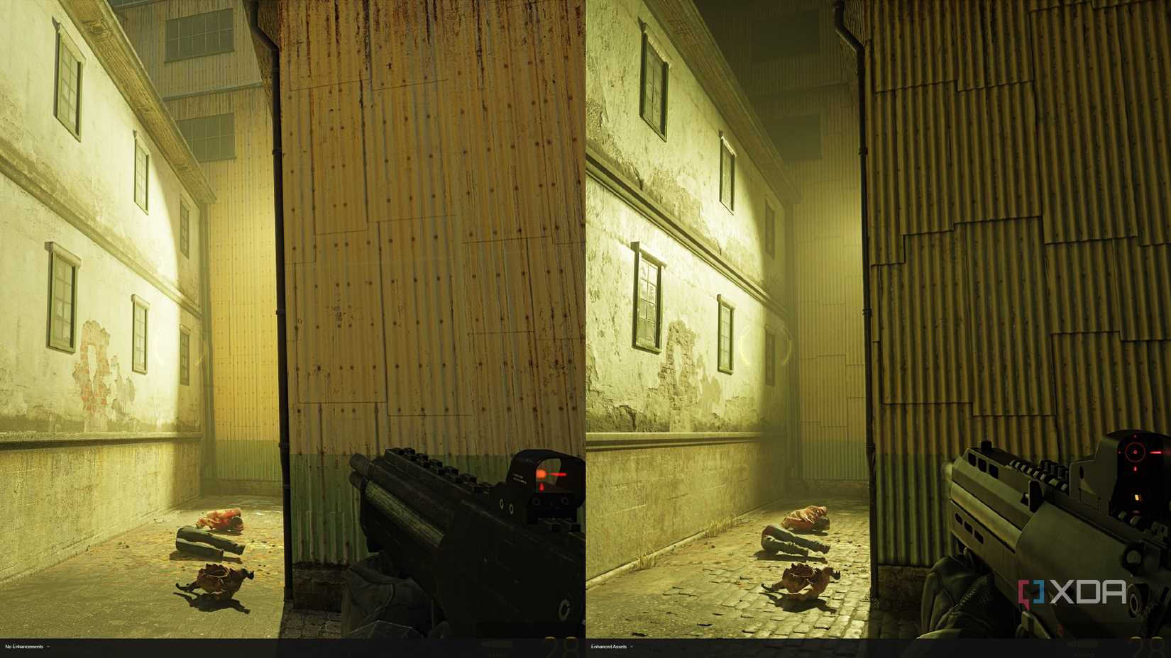 A comparison of assets in Half-Life 2 RTX. 