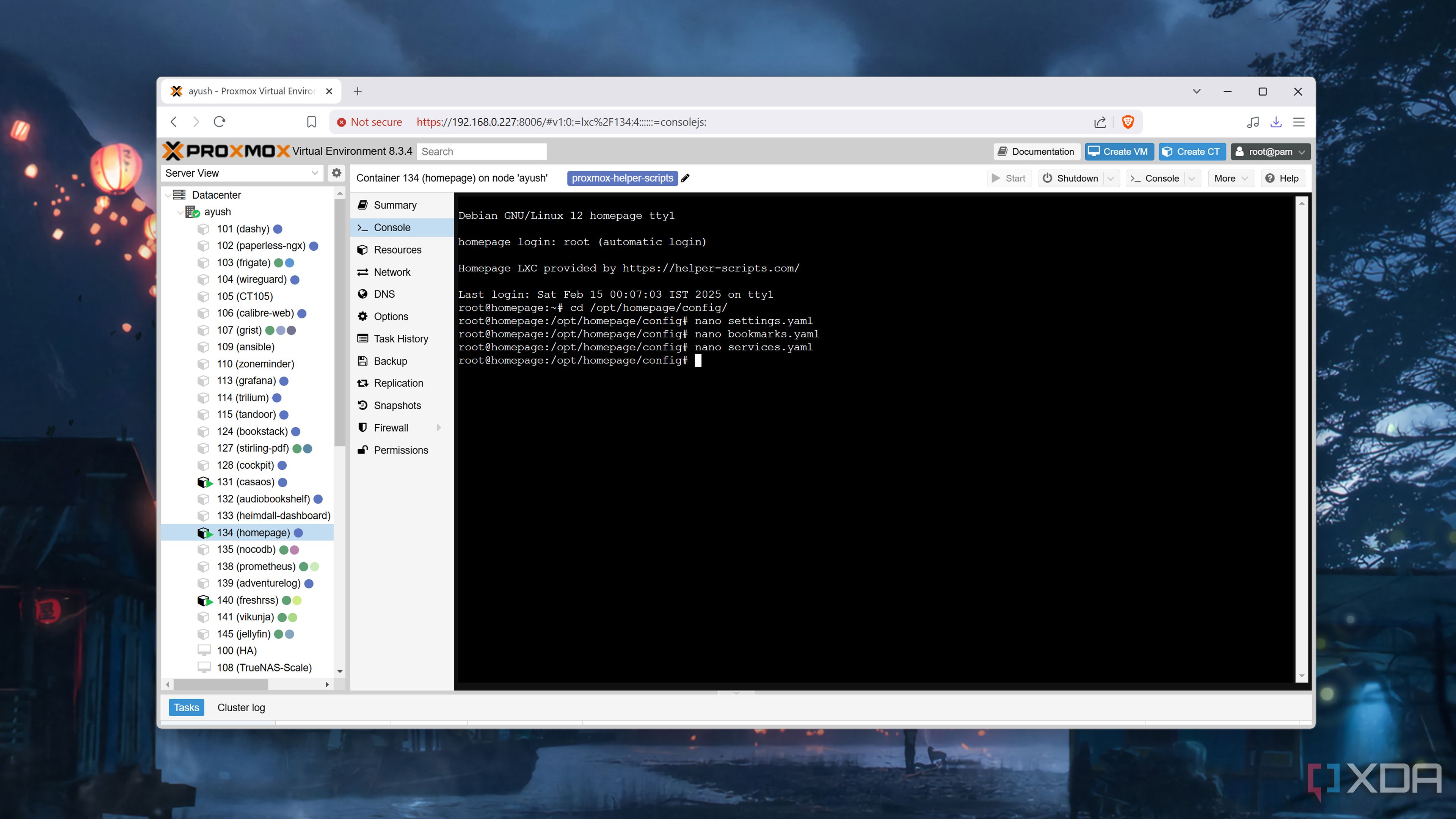 Accessing the different Homepage config files 