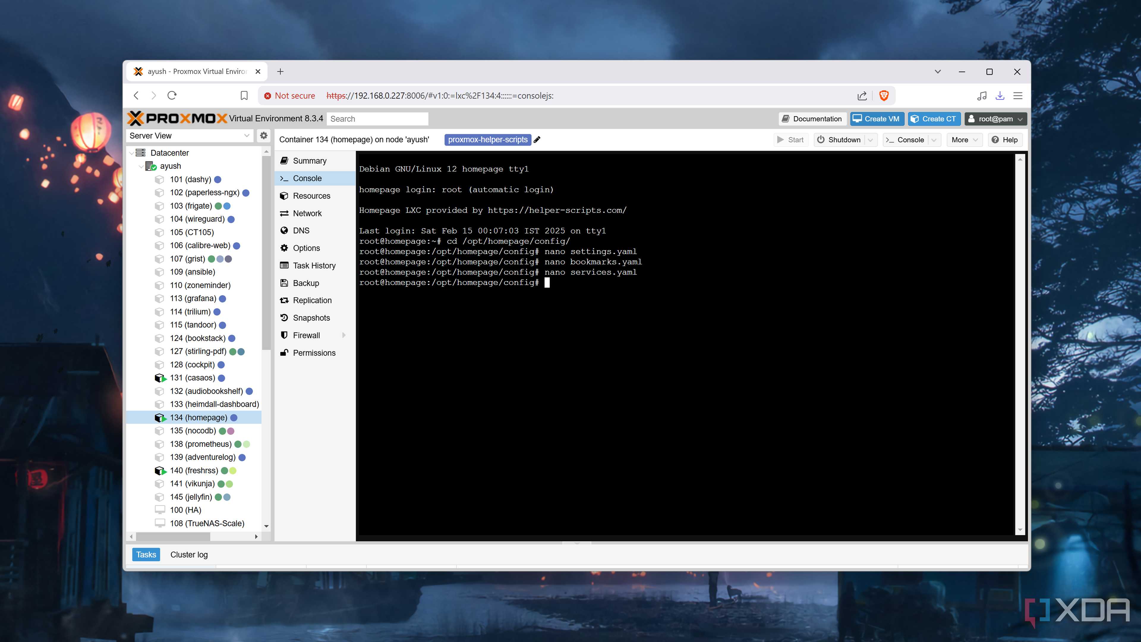 Accessing the different Homepage config files