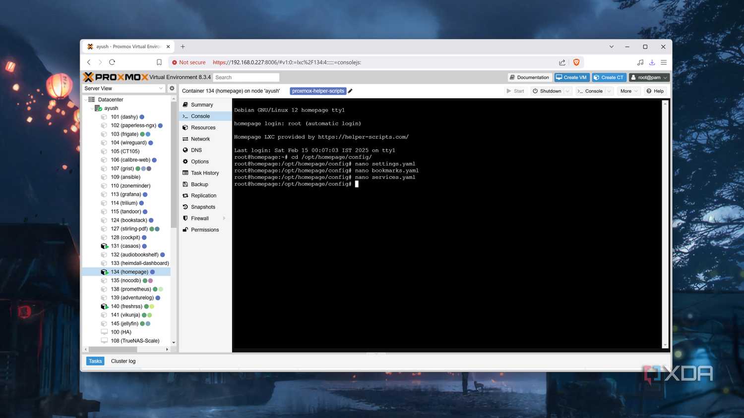 Accessing the different Homepage config files