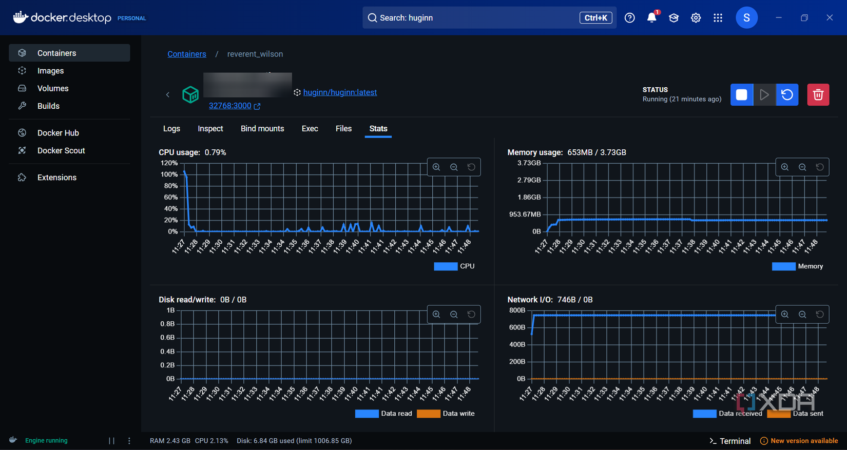 Huginn container network statistics
