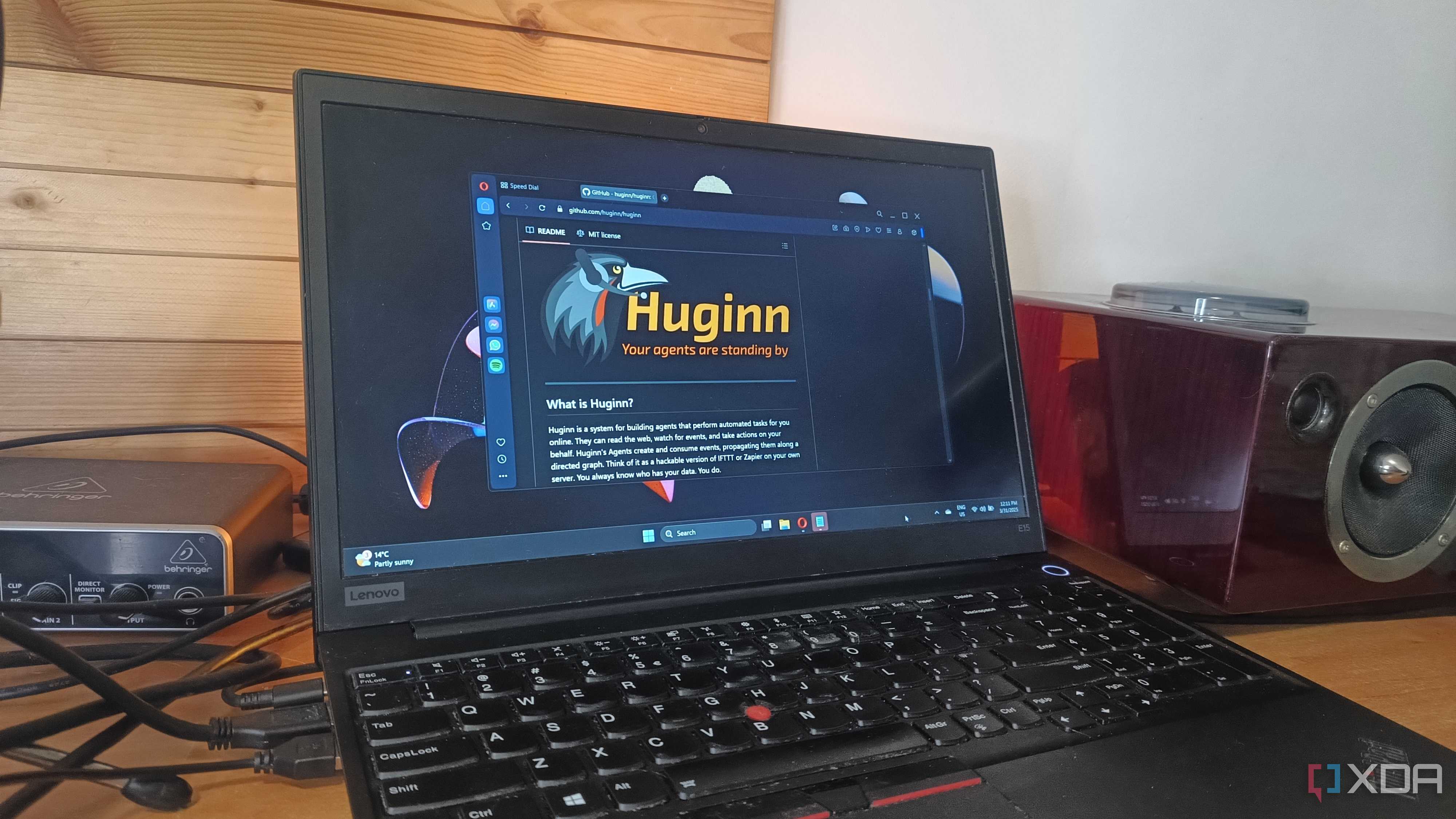 Laptop screen displaying the Huginn GitHub page