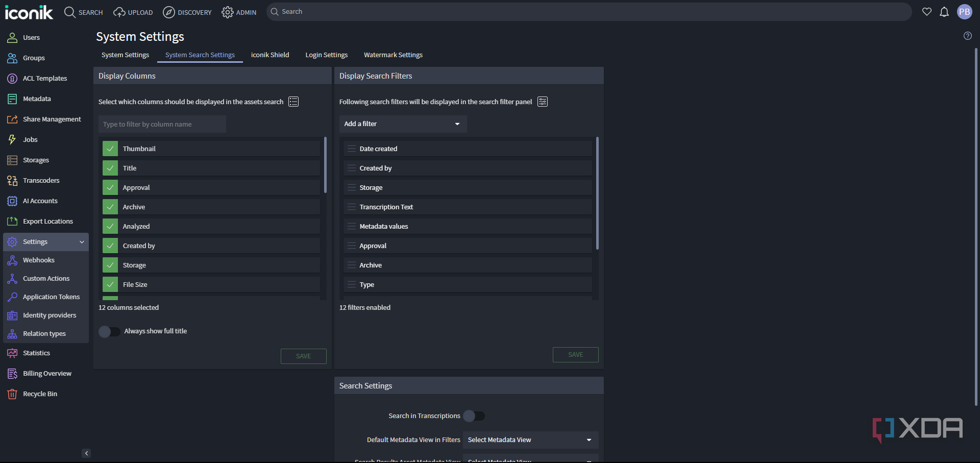 Iconik adjusting settings
