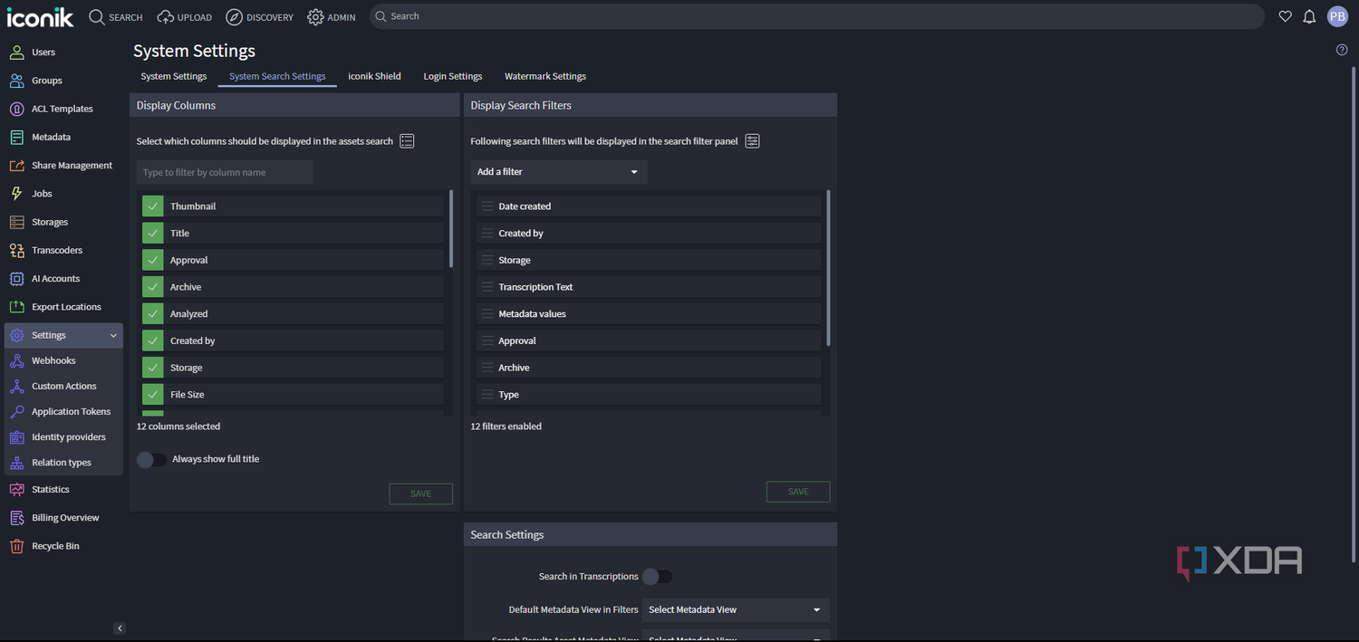 Iconik adjusting settings
