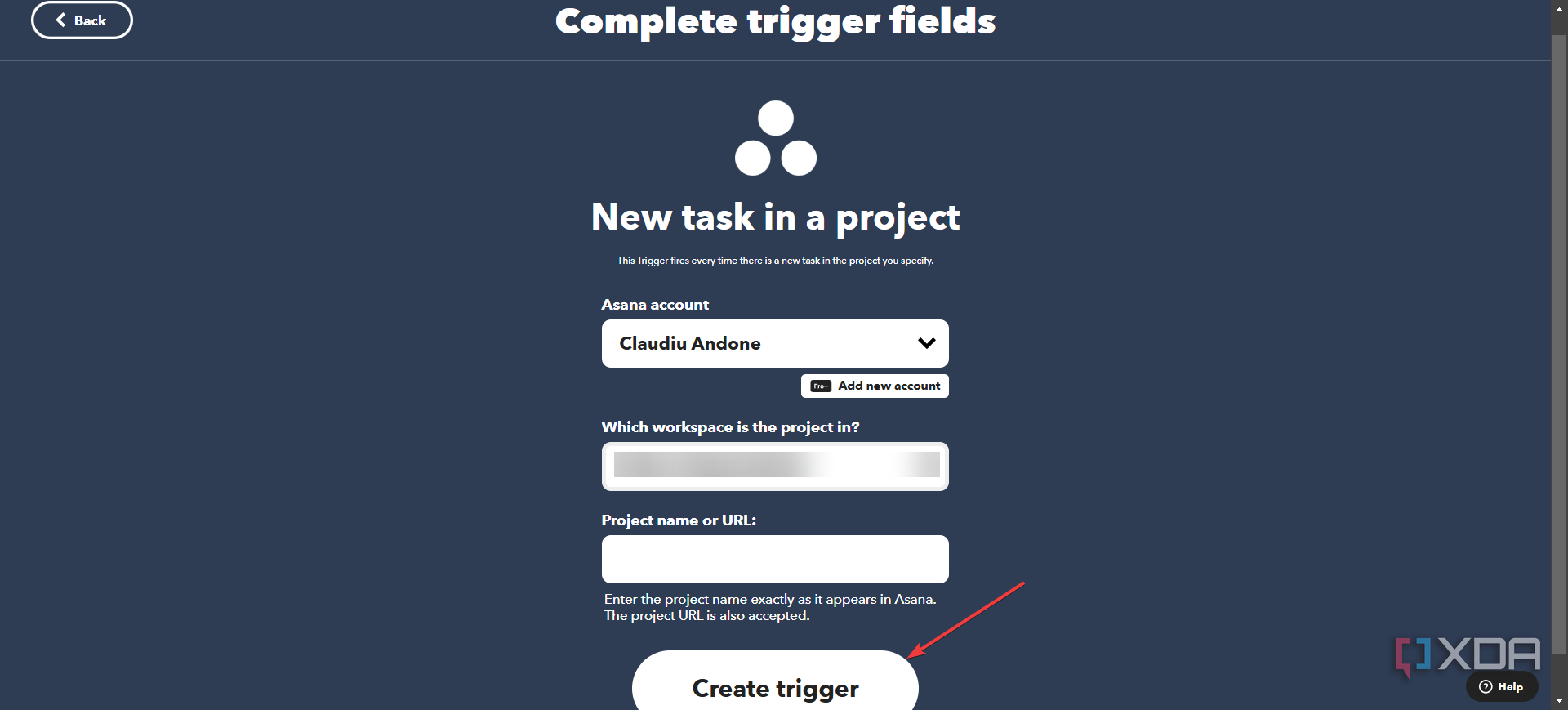 IFTTT creating trigger
