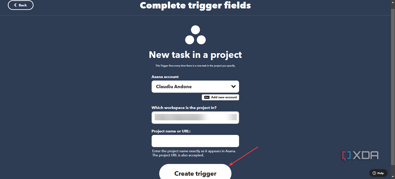 IFTTT creating trigger