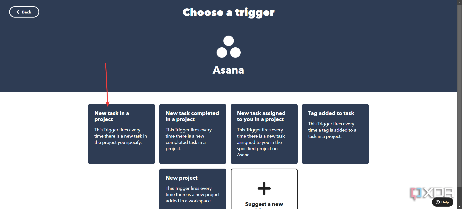 Using a new task from Asana in IFTTT