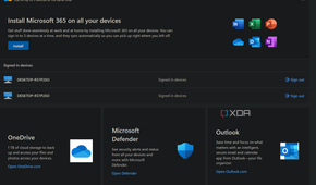 an account menu showing the microsoft 365 install option with various apps