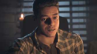 A screenshot from the game "Until Dawn", showing a man lit in candle light.