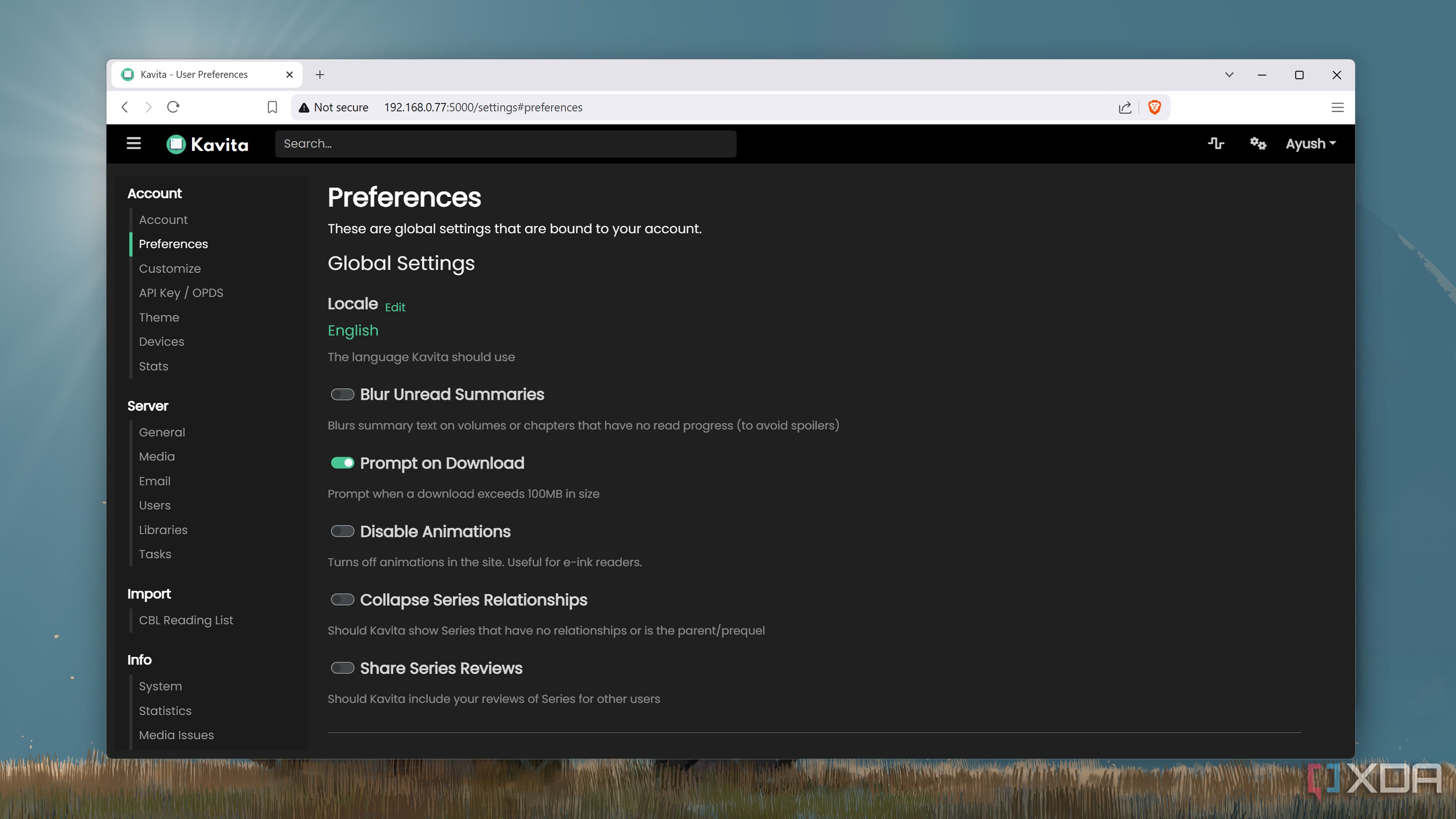Running a self-hosted instance of Kavita