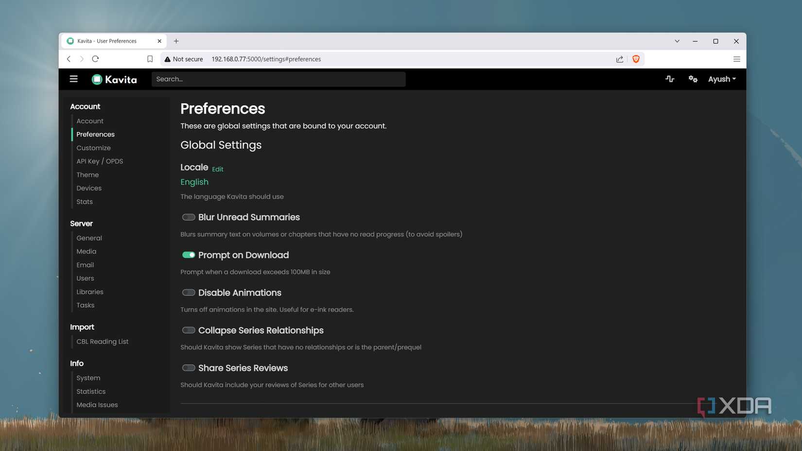 Running a self-hosted instance of Kavita