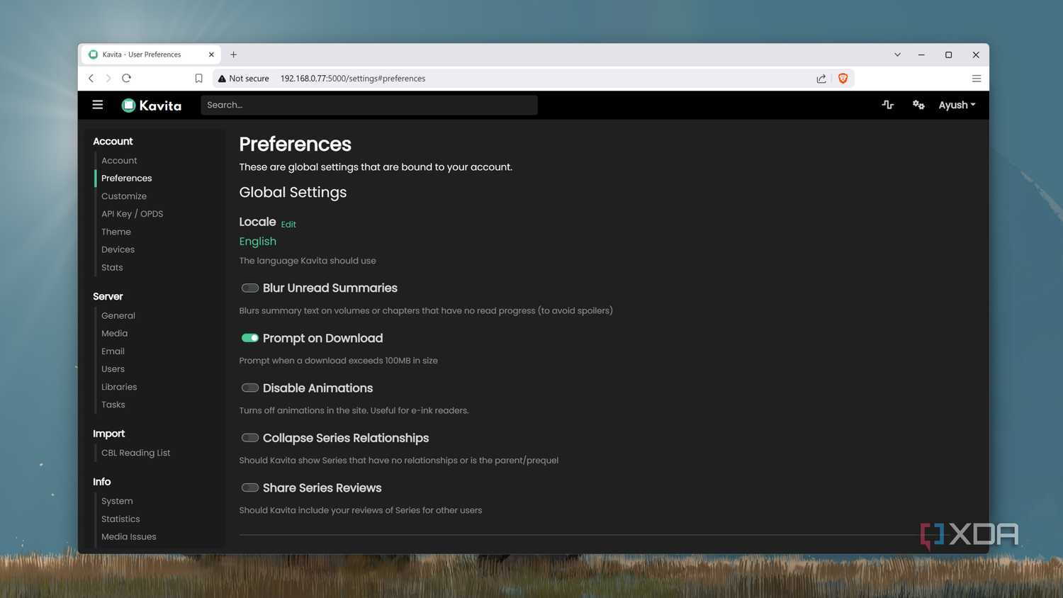 Running a self-hosted instance of Kavita