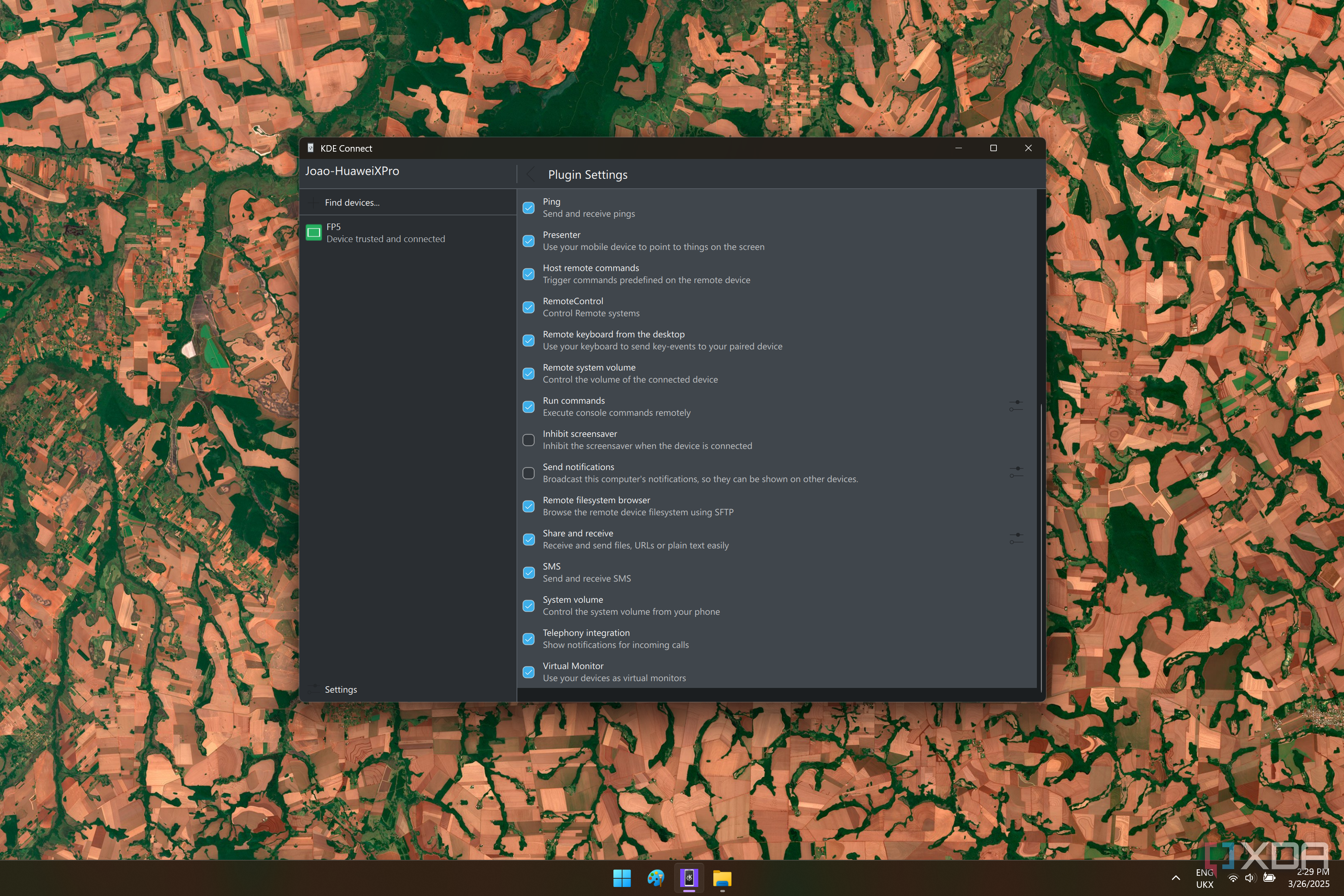 Screenshot of KDE Connect plug-in settings