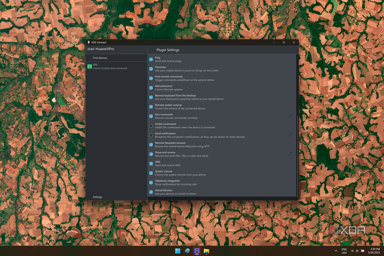 Screenshot of KDE Connect plug-in settings
