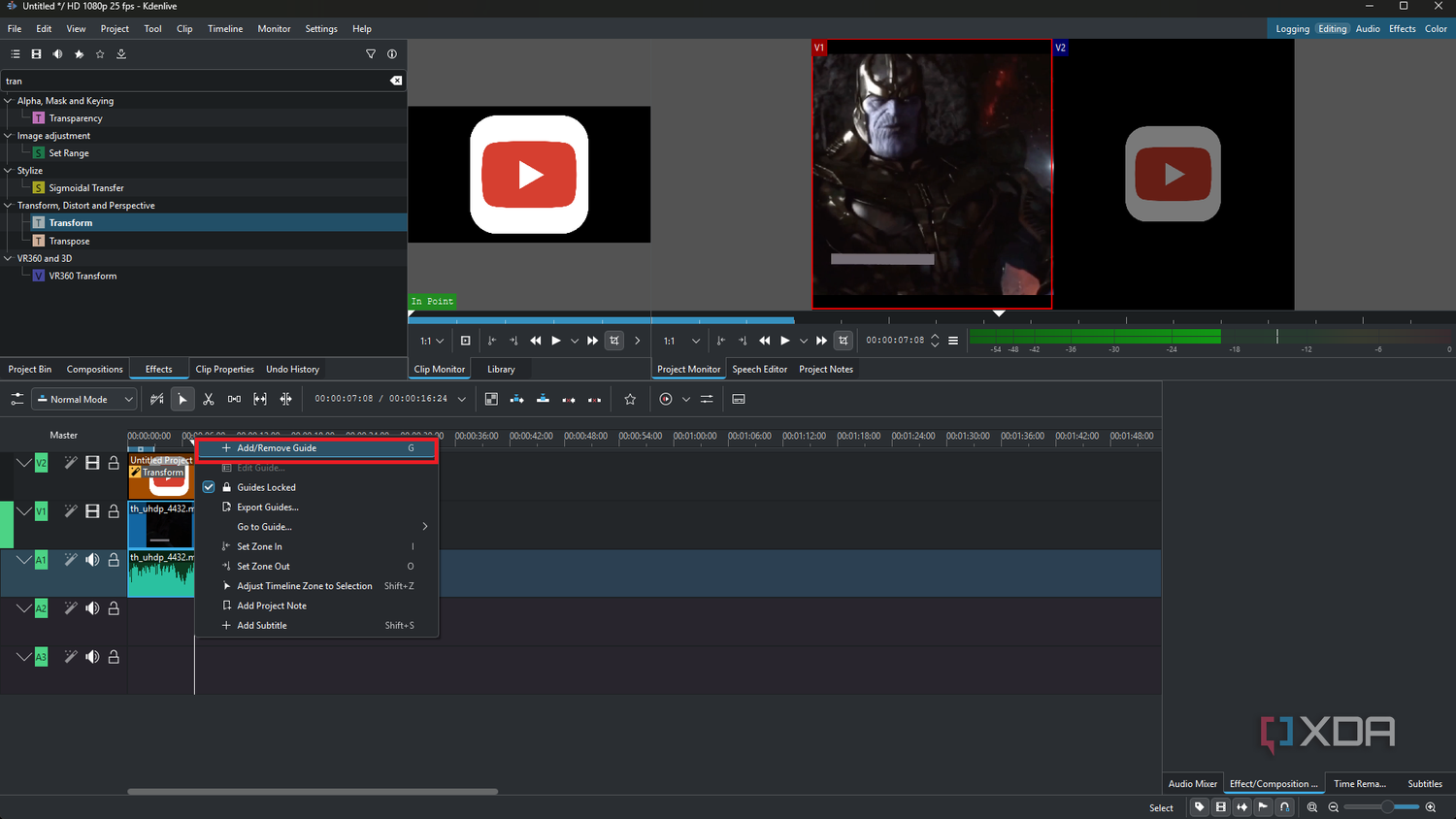 Kdenlive adding guides to simplify multi-track