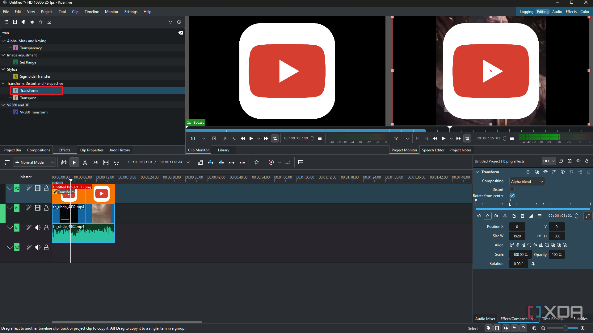 Kdenlive adding keyframe to clip