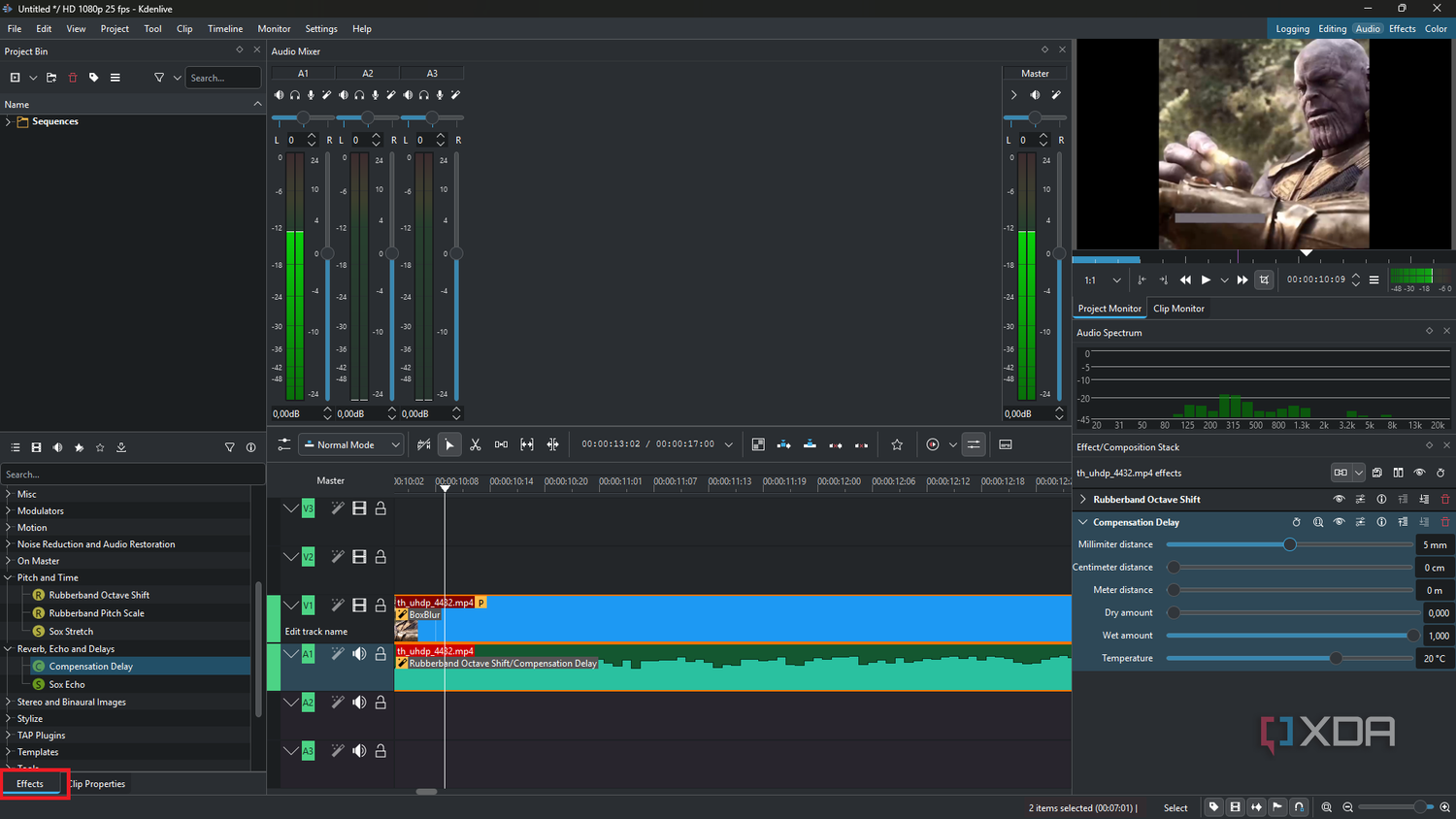 Kdenlive applying delay to audio clip