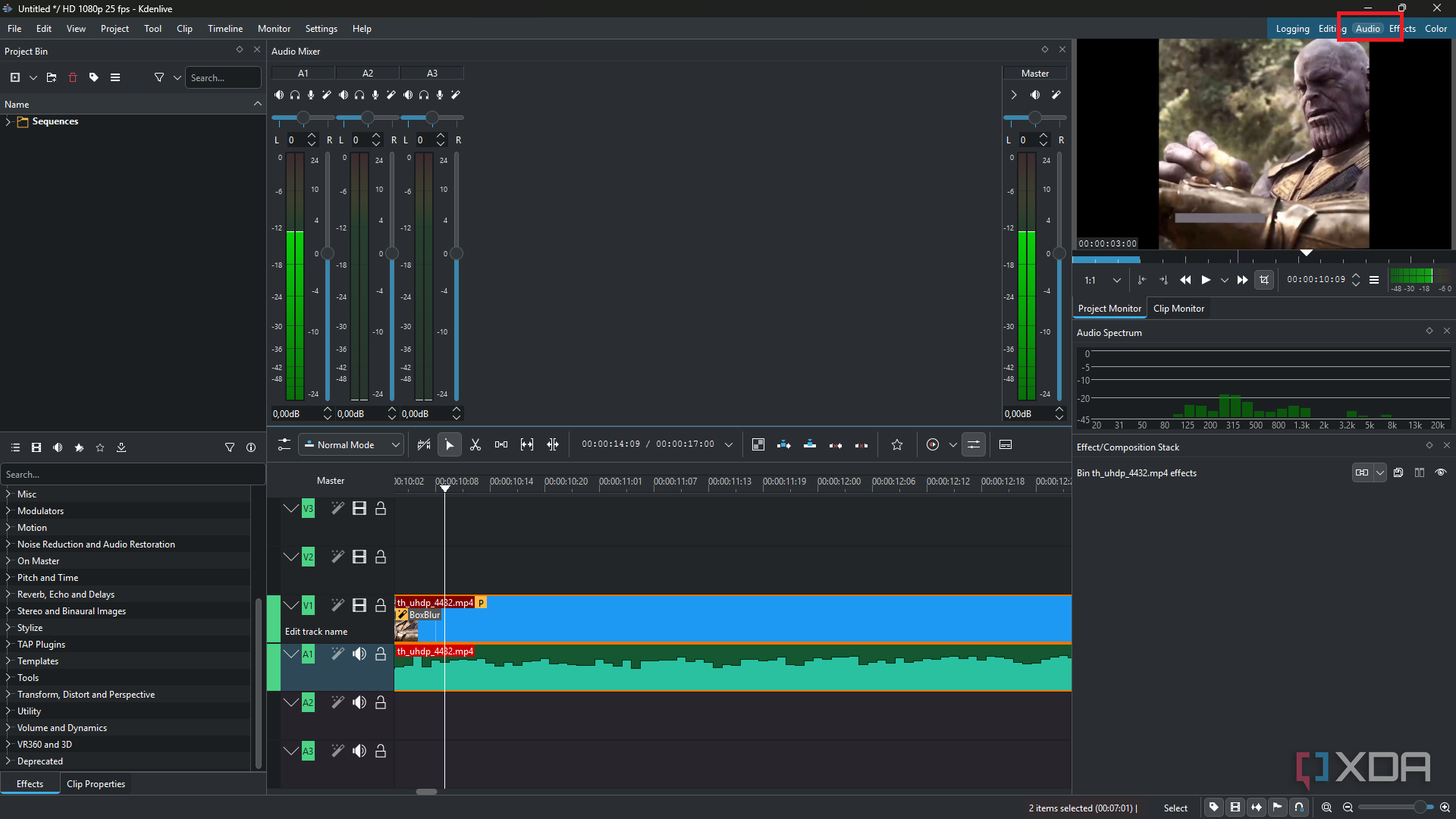Kdenlive audio editing window