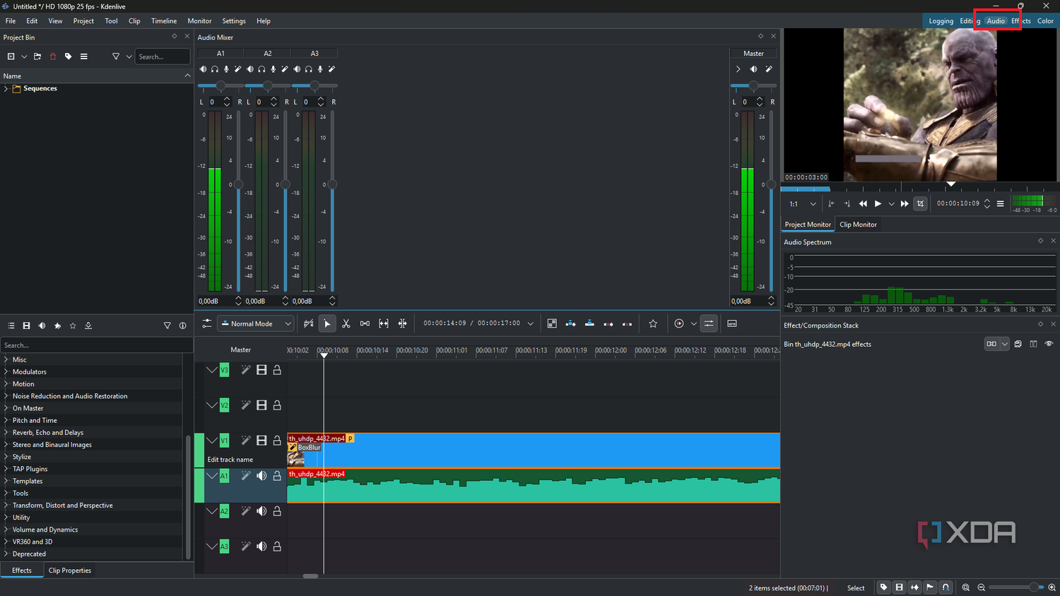 Kdenlive audio editing window