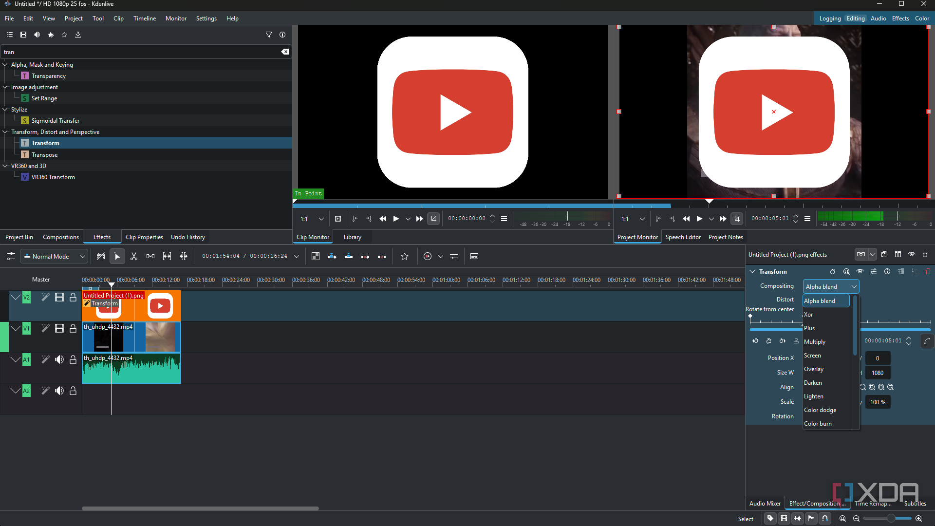Kdenlive choosing keyframe blend mode