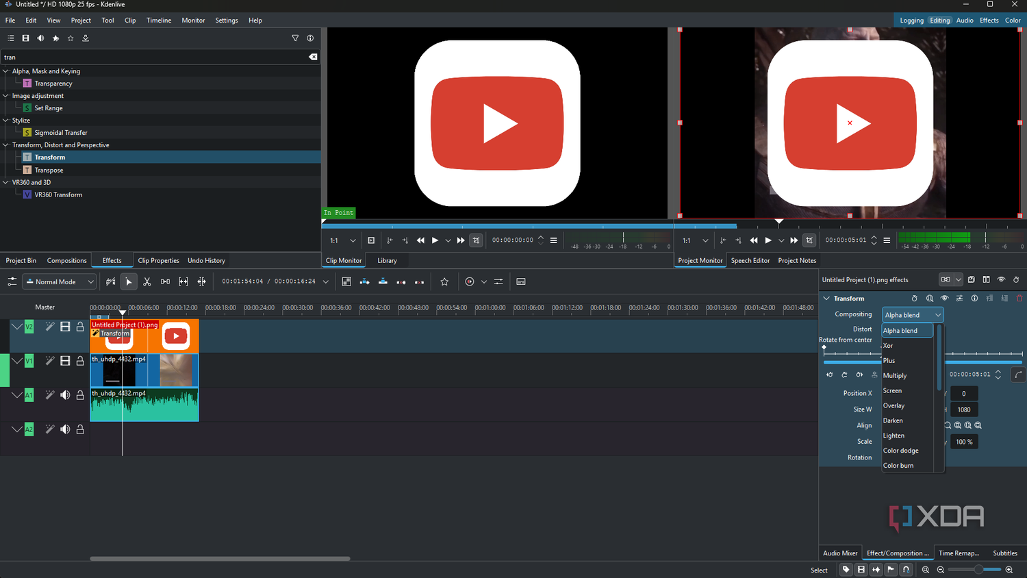 Kdenlive choosing keyframe blend mode