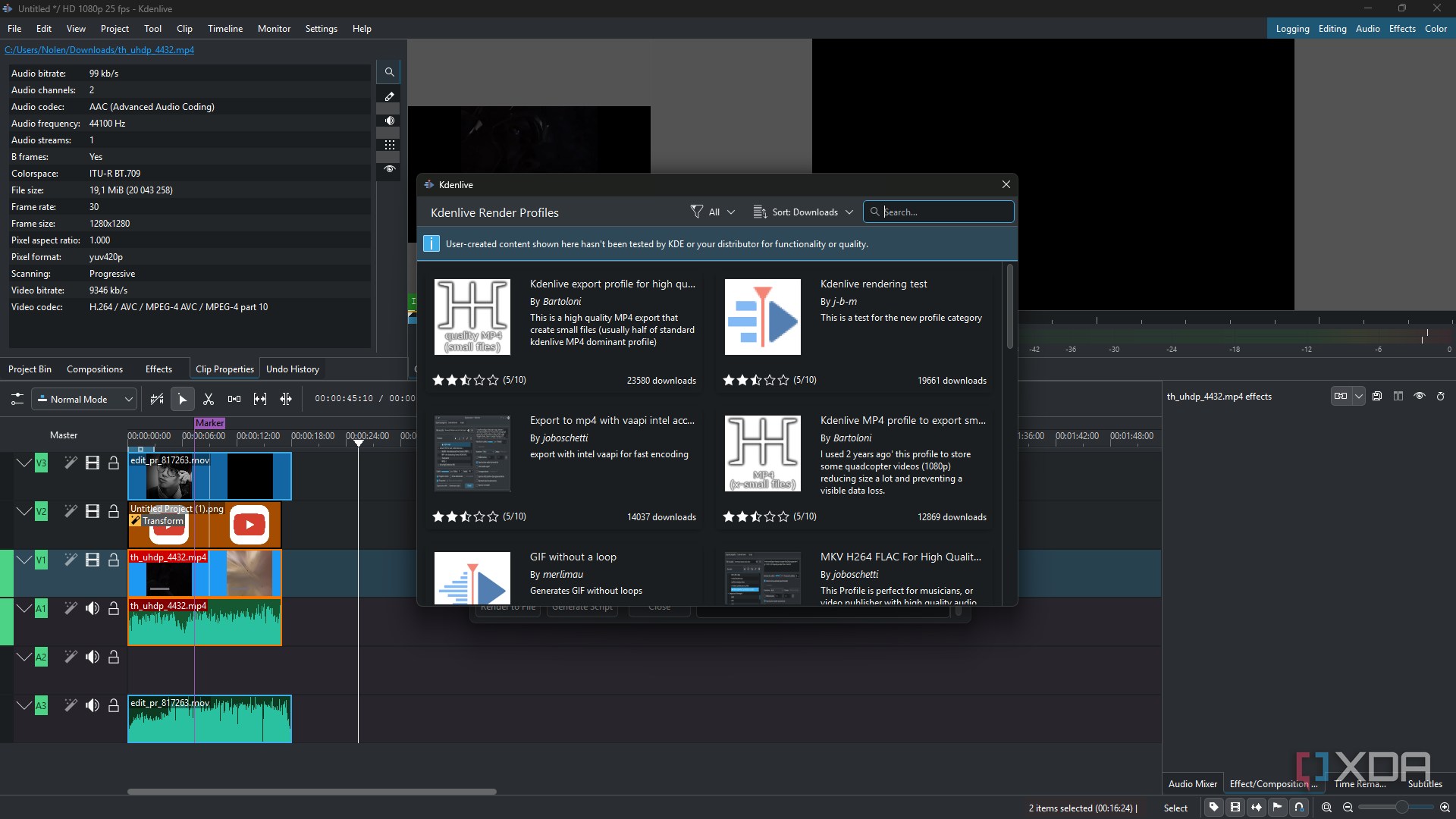Kdenlive downloading render profiles