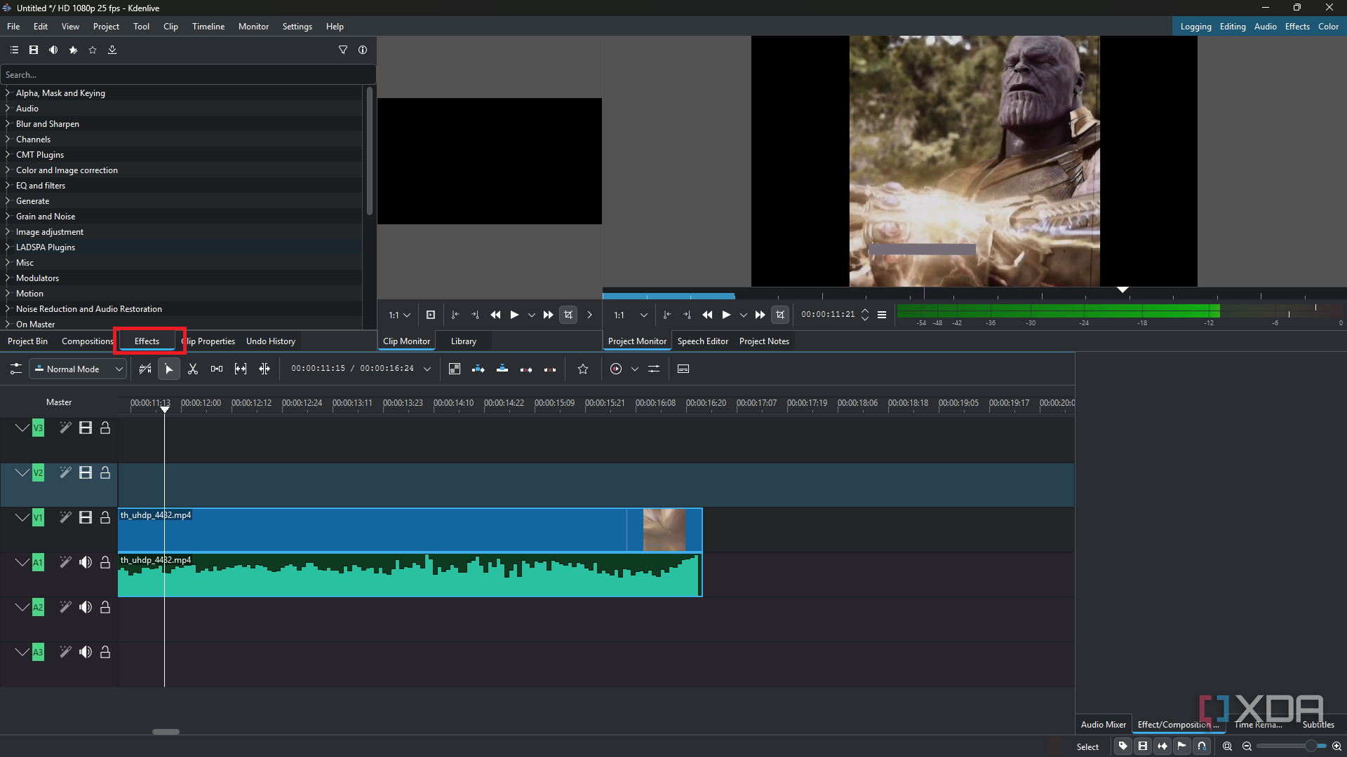 Kdenlive Effects panel