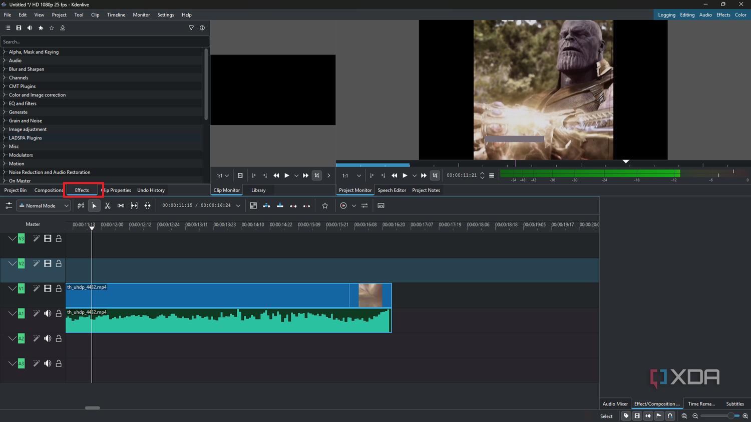 Kdenlive Effects panel