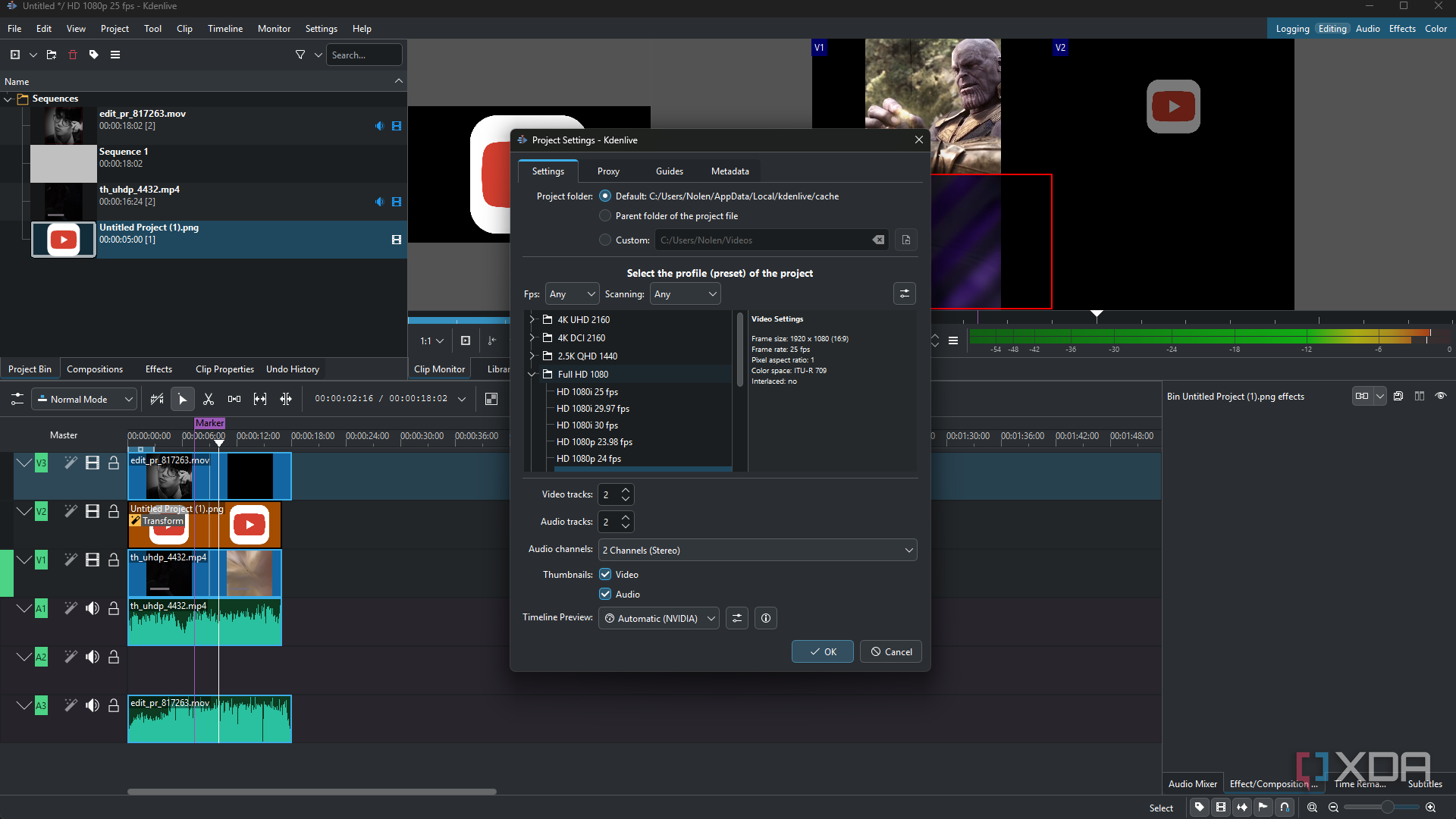 Kdenlive import format options-1