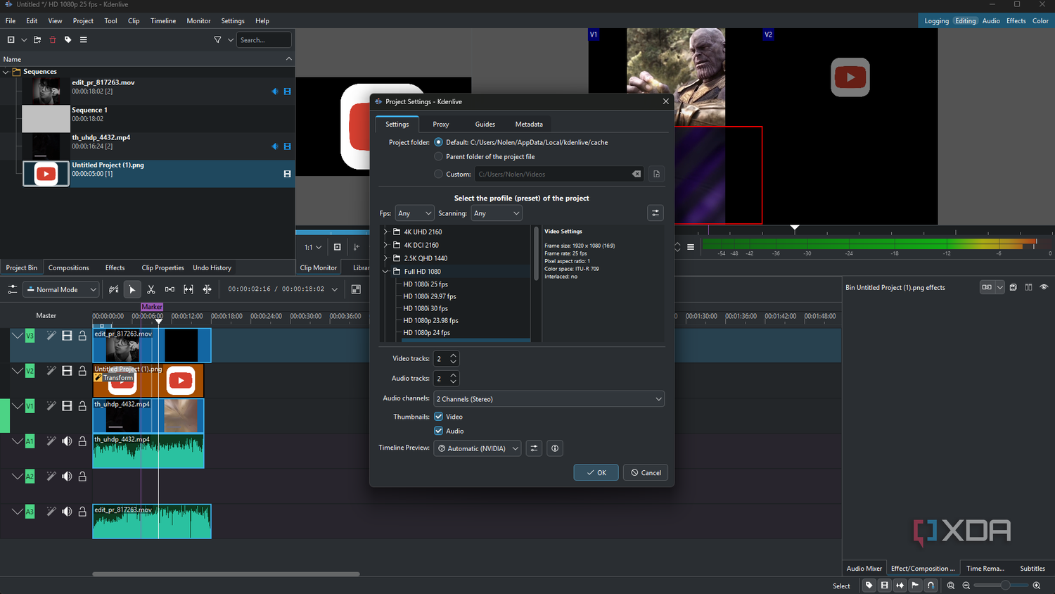 Kdenlive import format options-1