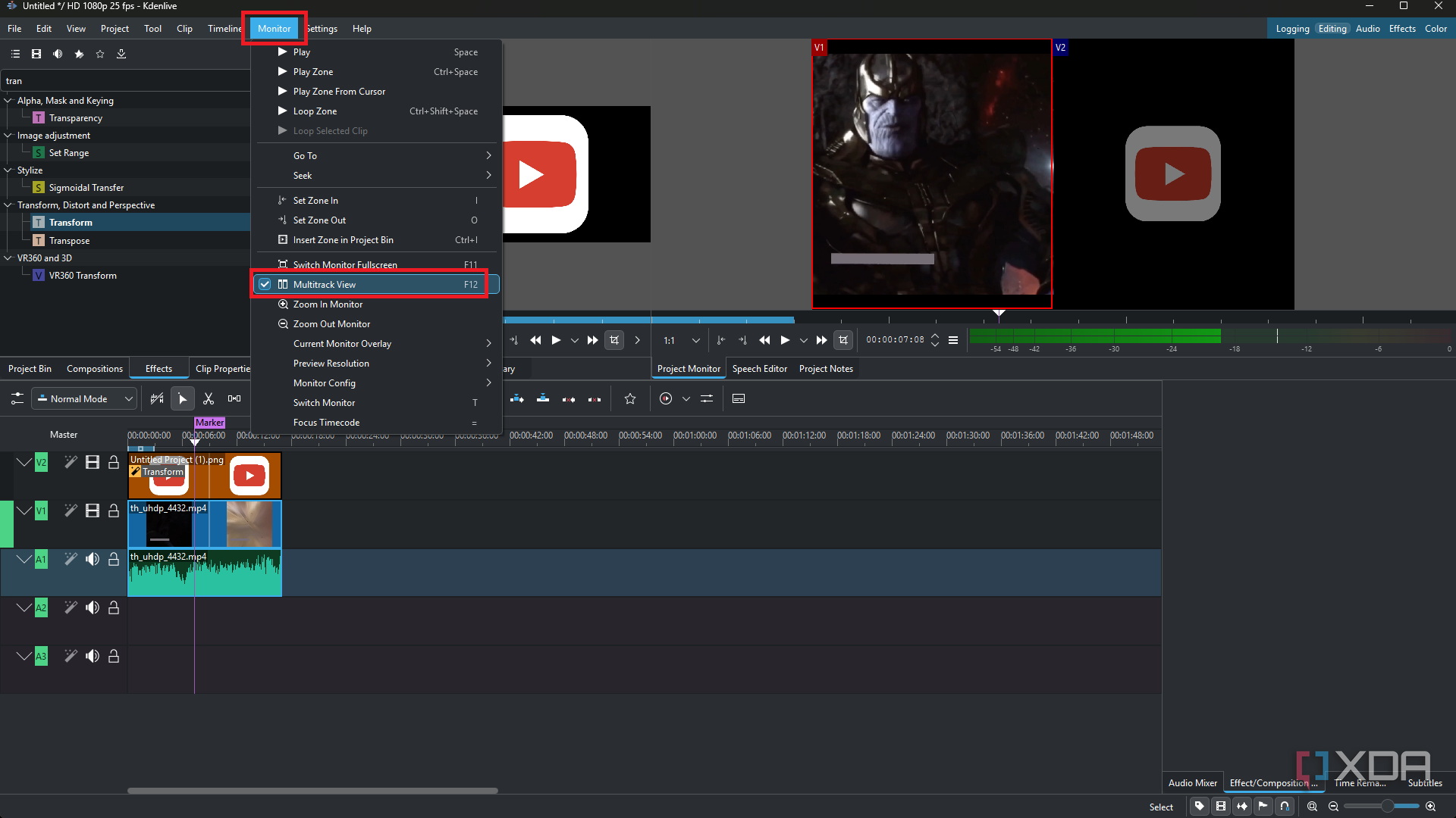 Kdenlive locate multi-track mode