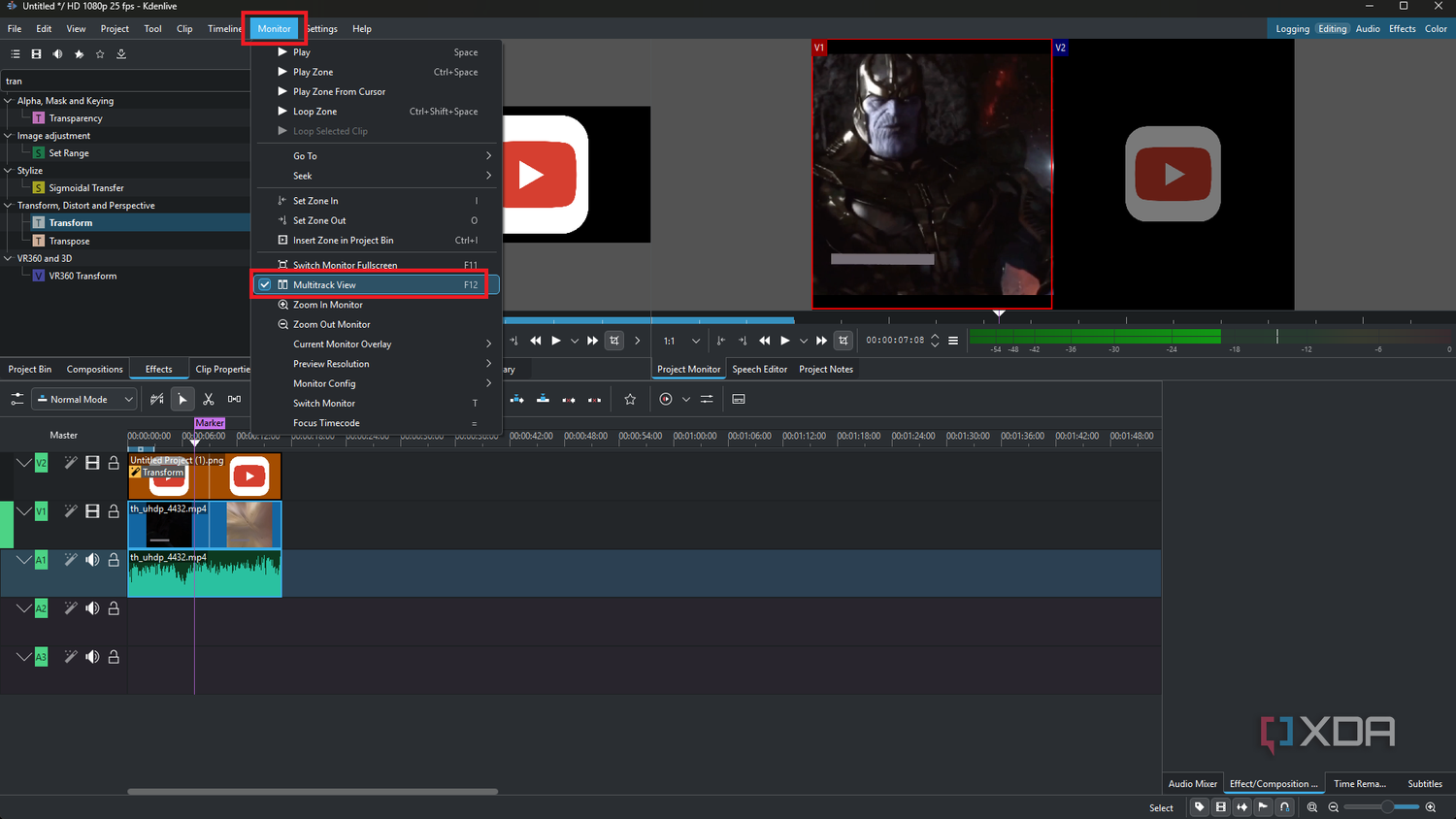 Kdenlive locate multi-track mode