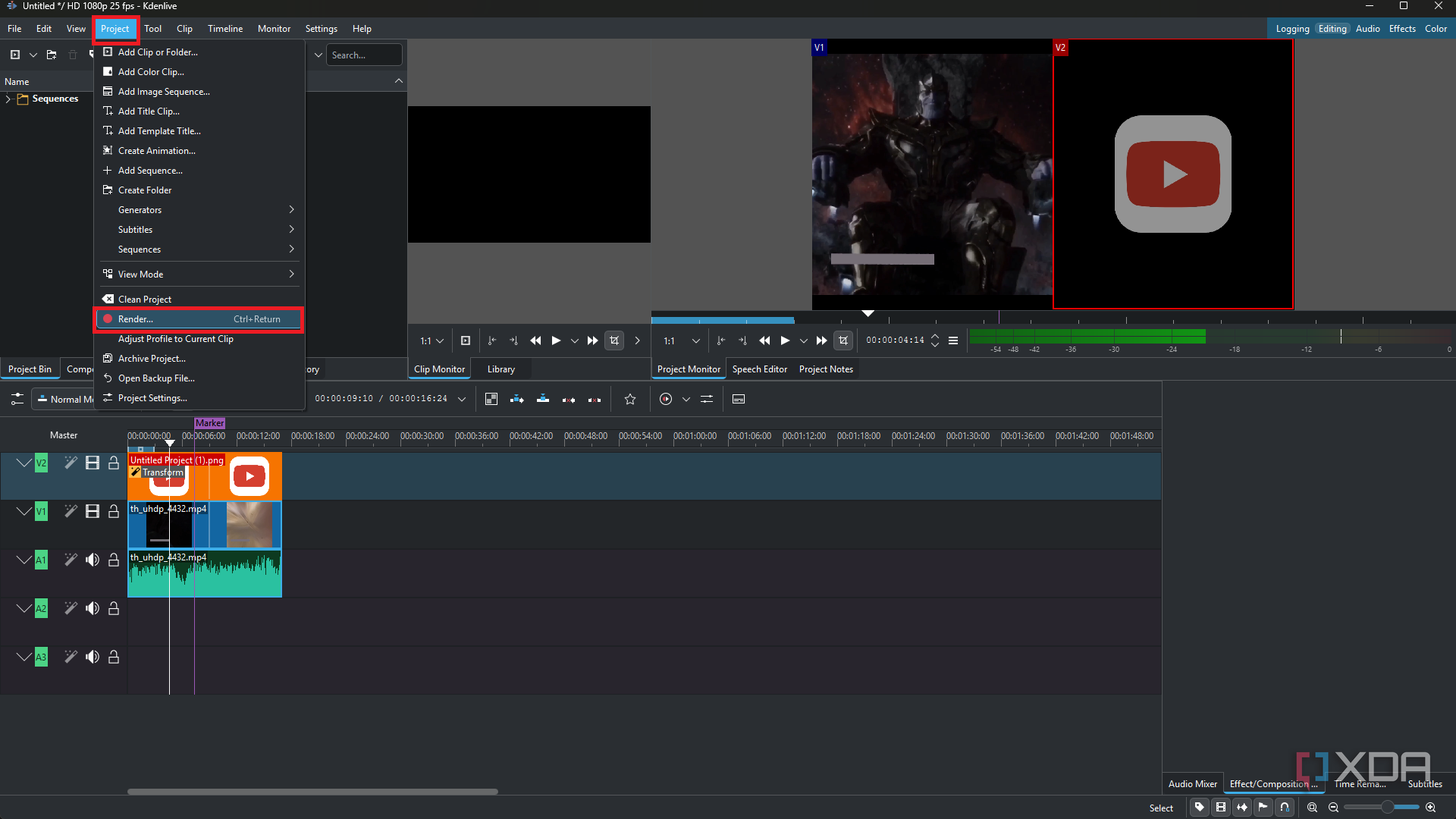 Kdenlive locating render option-1