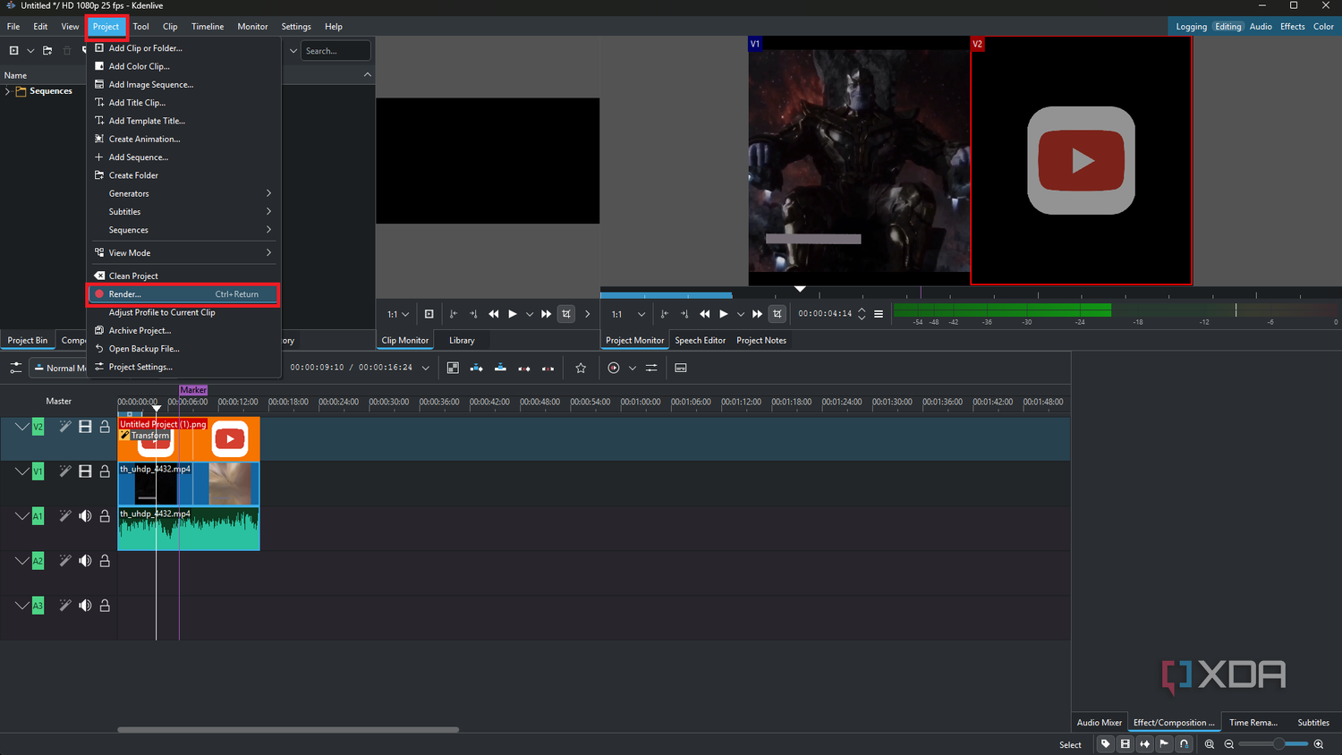 Kdenlive locating render option-1