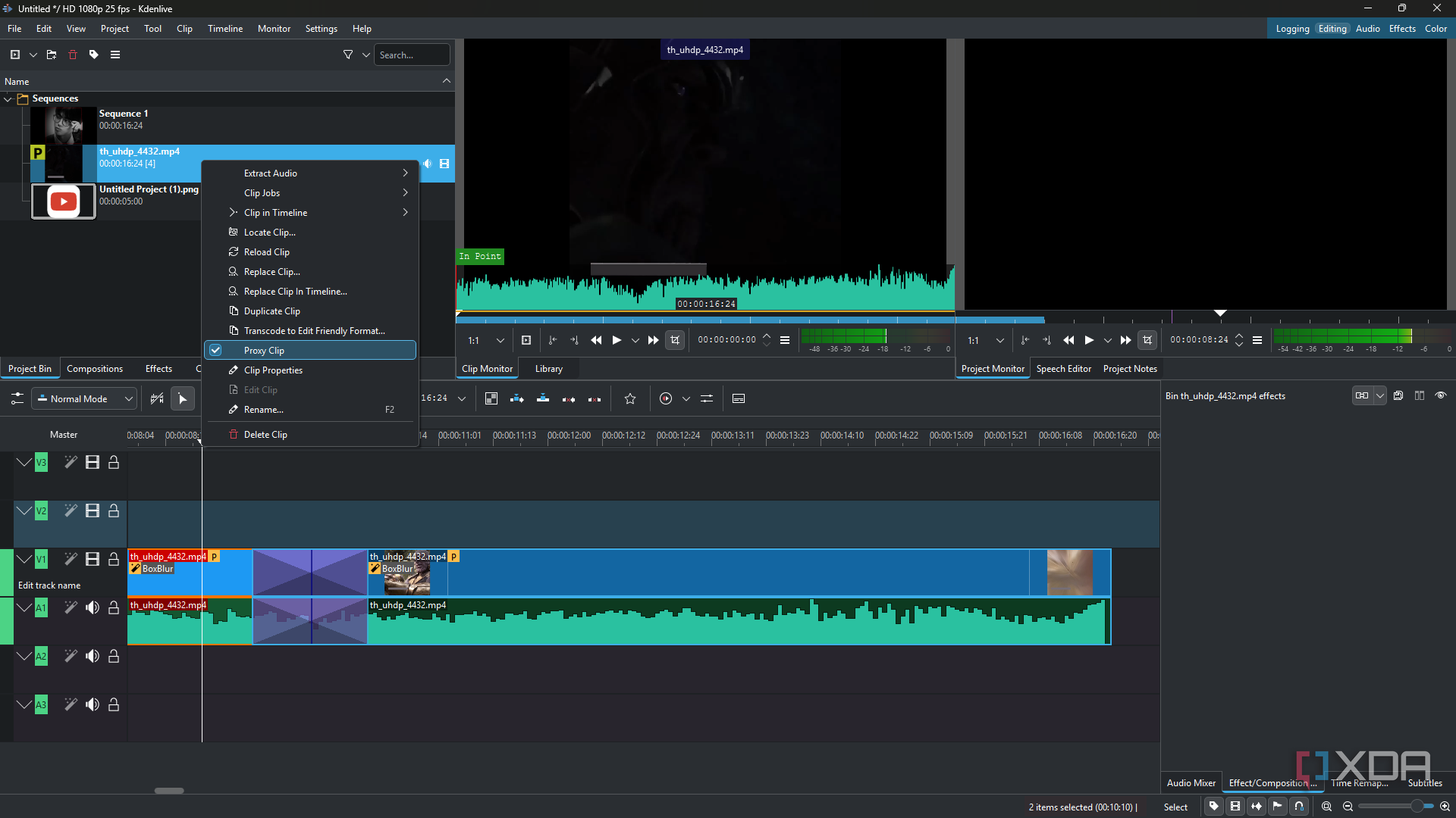 Kdenlive manually enabling Proxy Clip