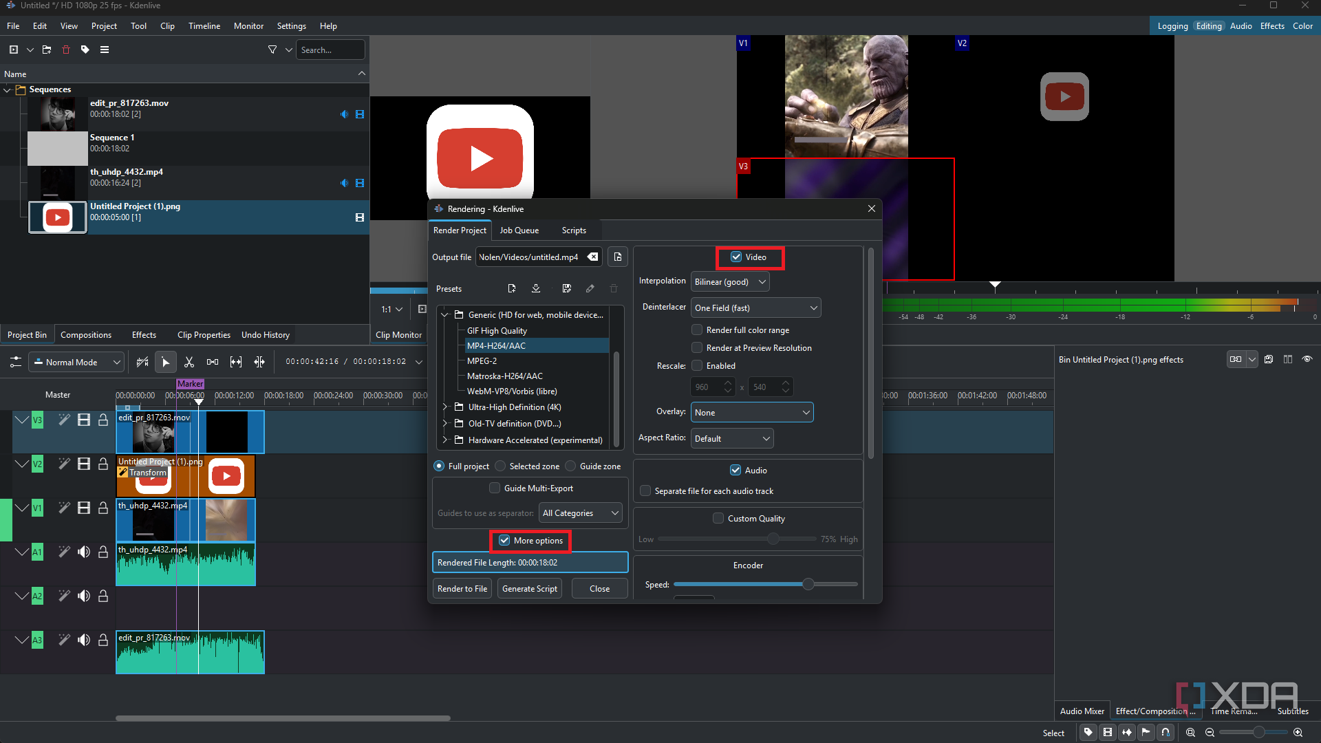 Kdenlive more options in render window-1