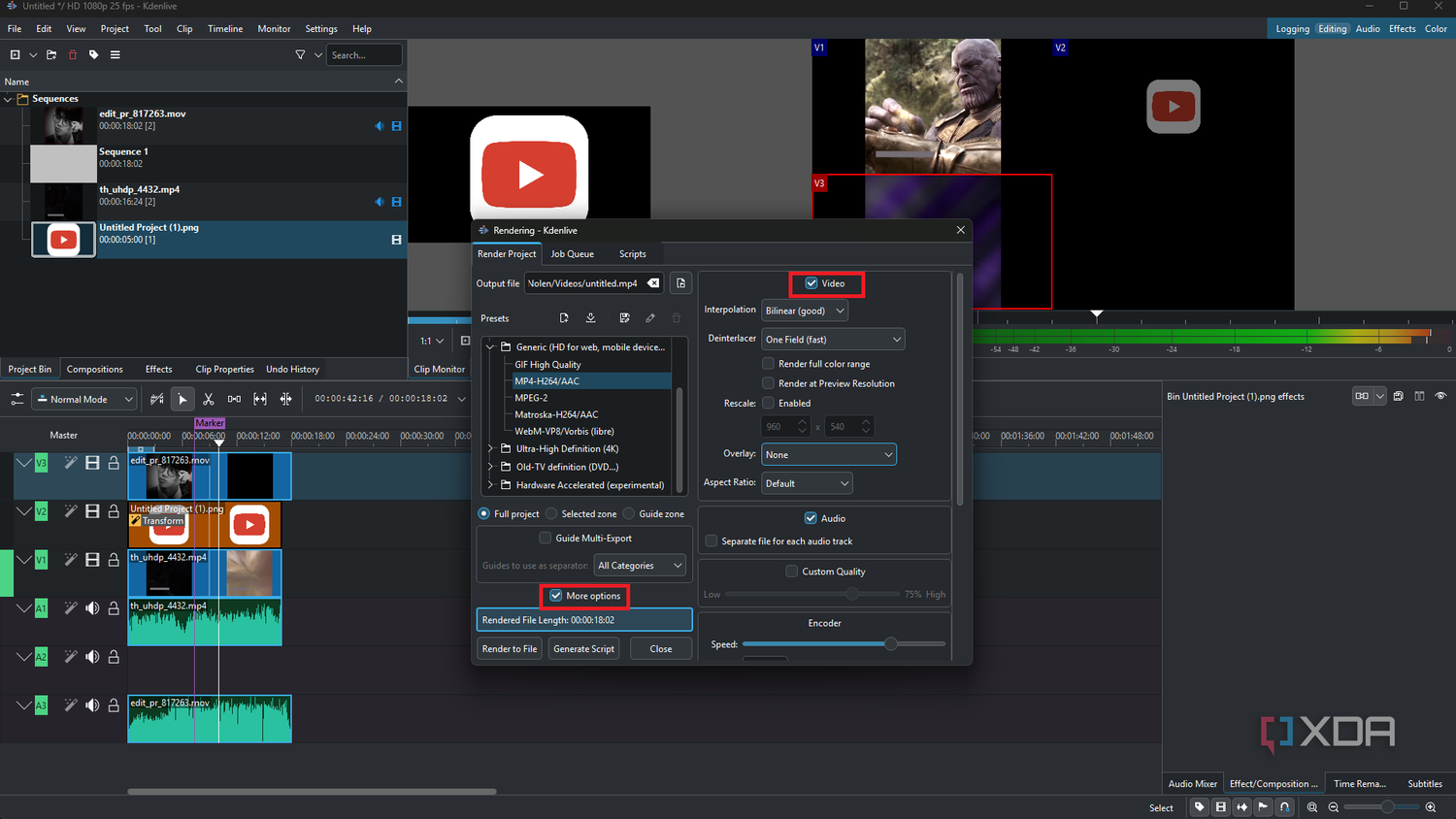 Kdenlive more options in render window-1