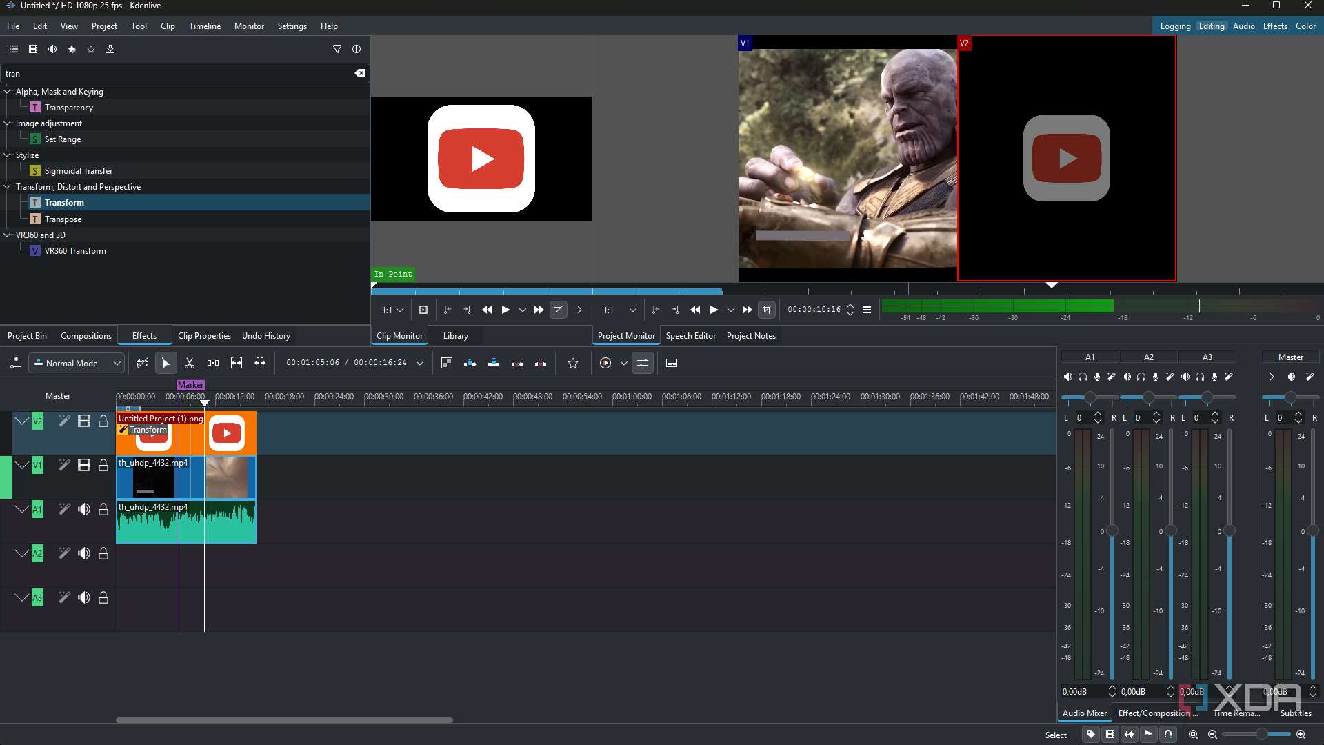 Kdenlive multi-track view