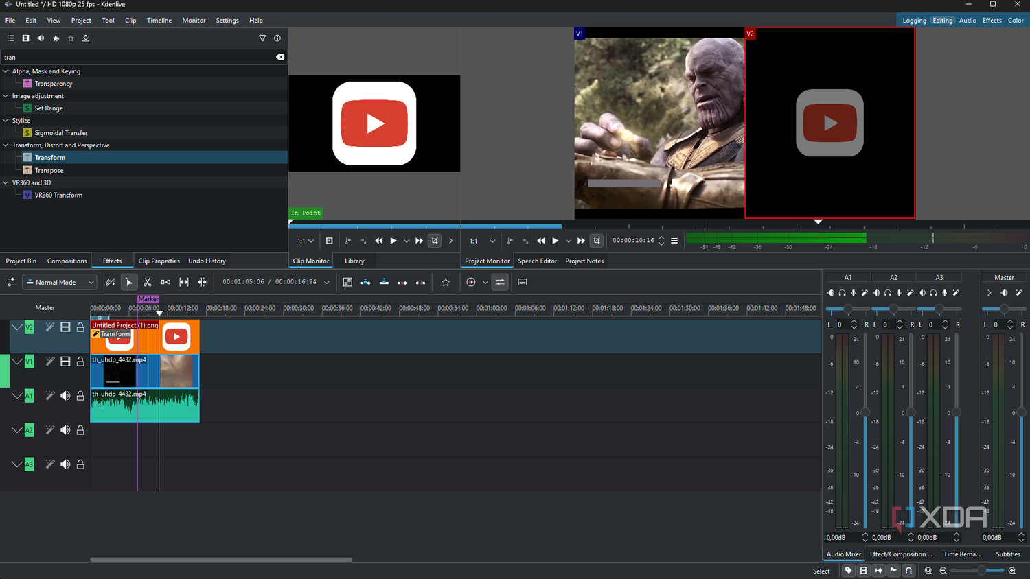 Kdenlive multi-track view