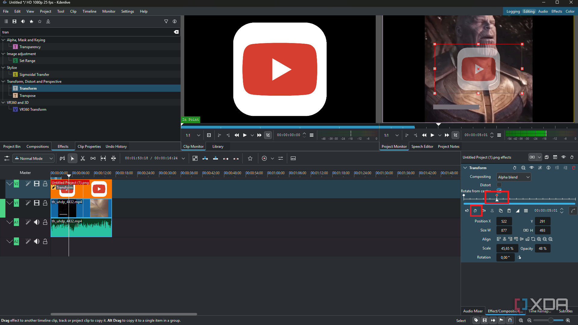 Kdenlive playing back keyframed effect