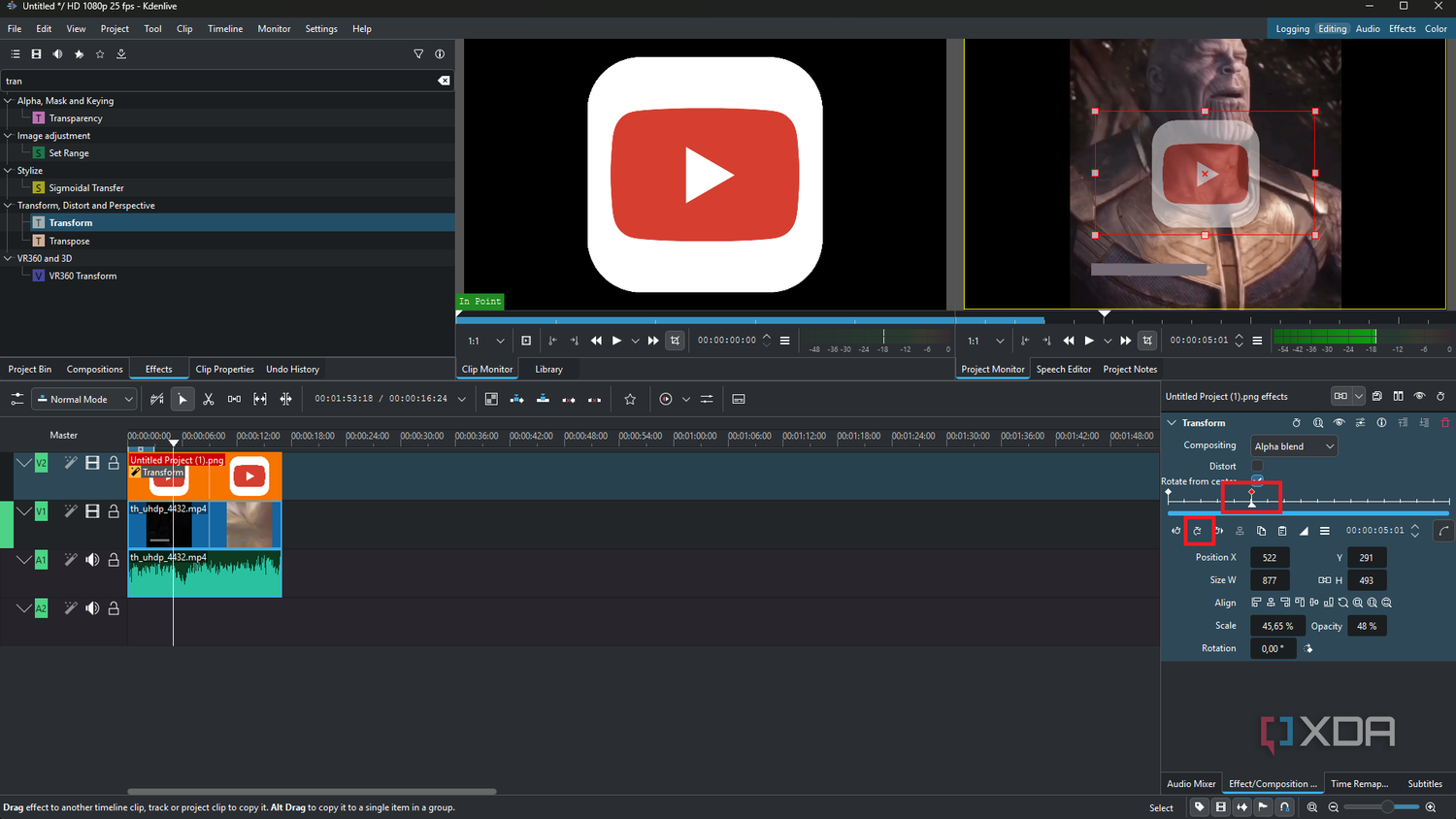 Kdenlive playing back keyframed effect