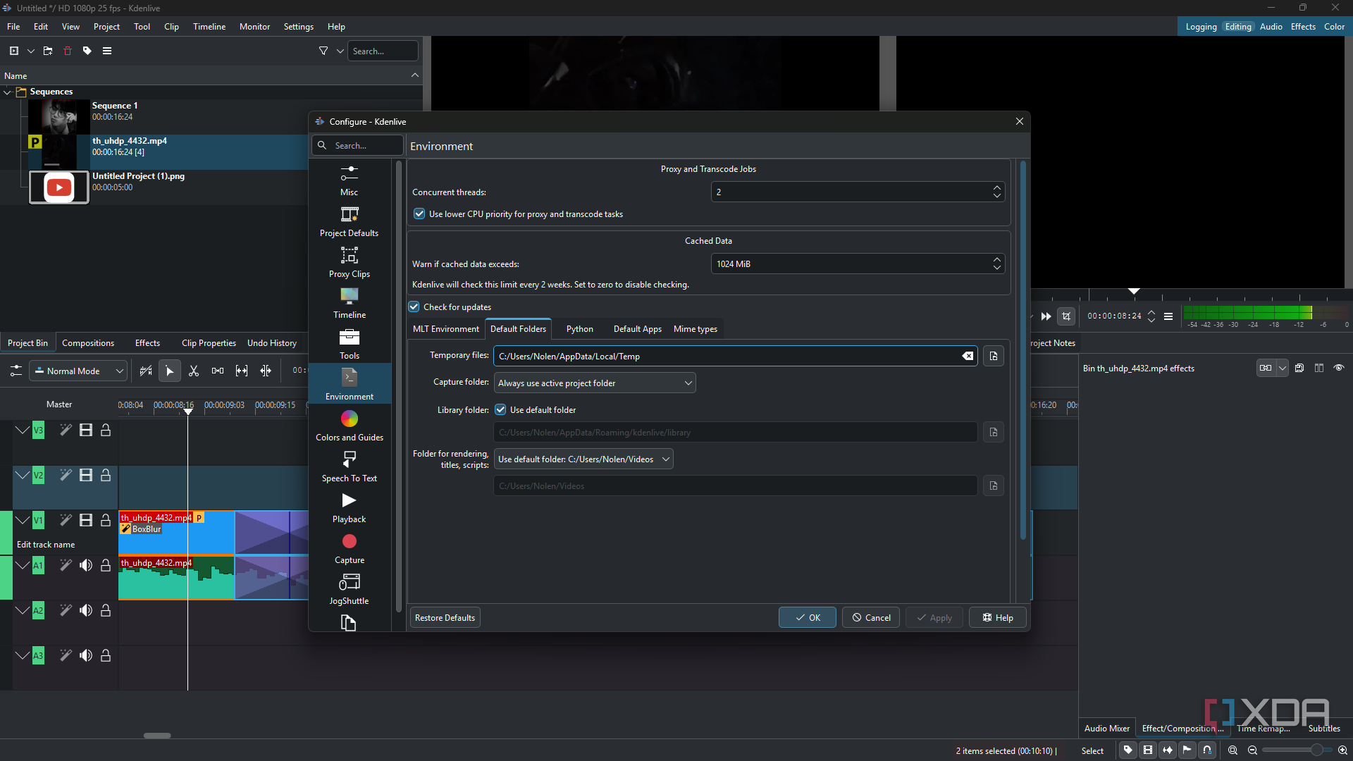 Kdenlive proxy location settings