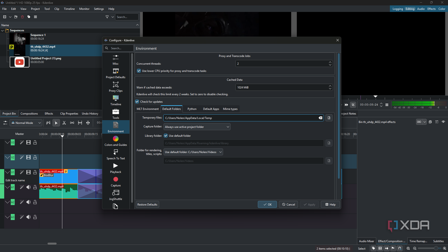 Kdenlive proxy location settings
