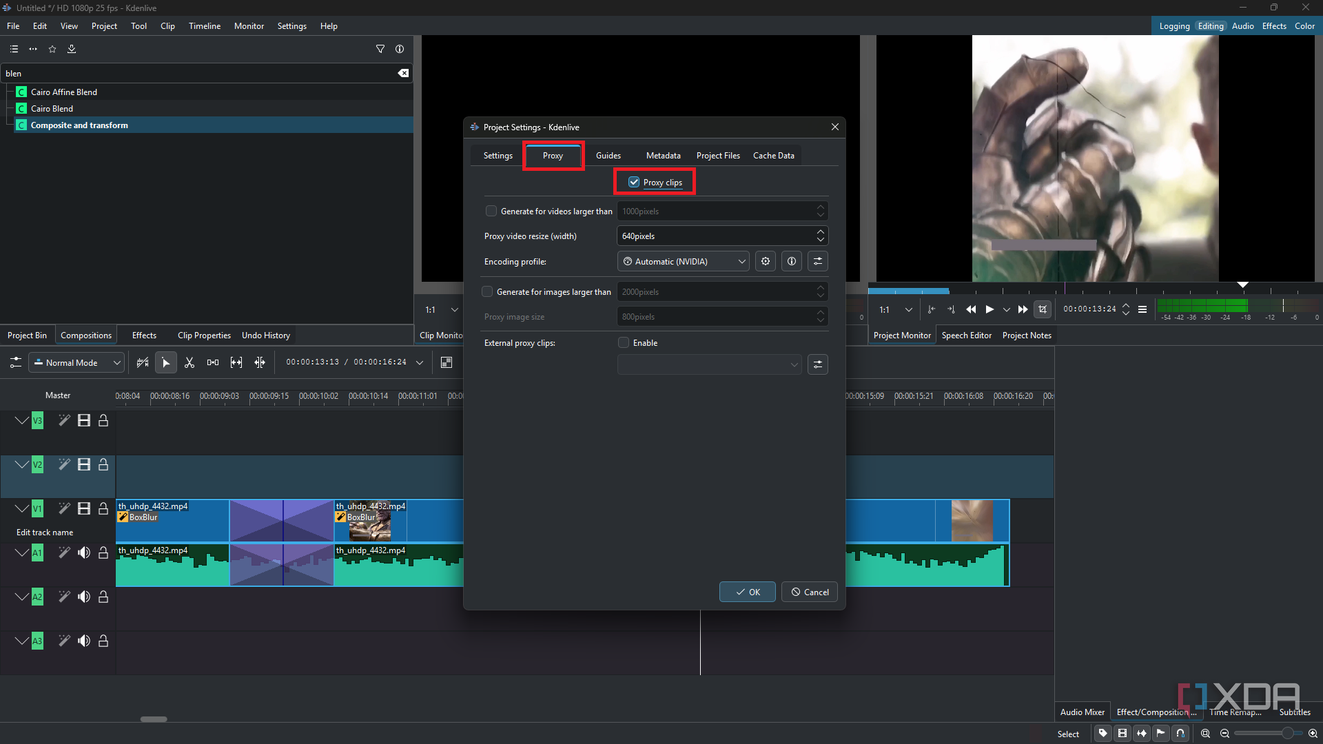 Kdenlive Proxy settings