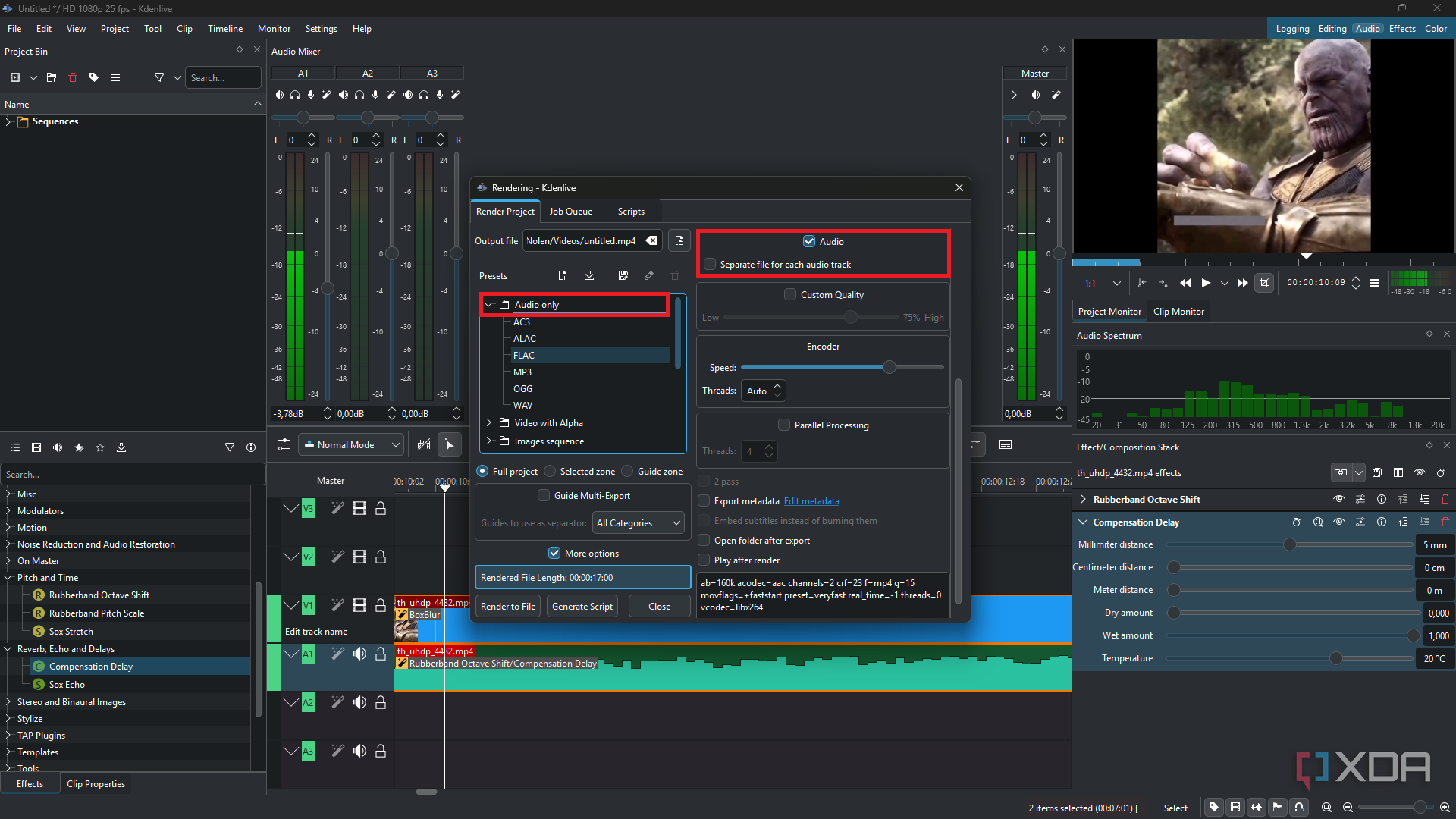 Kdenlive rendering audio only