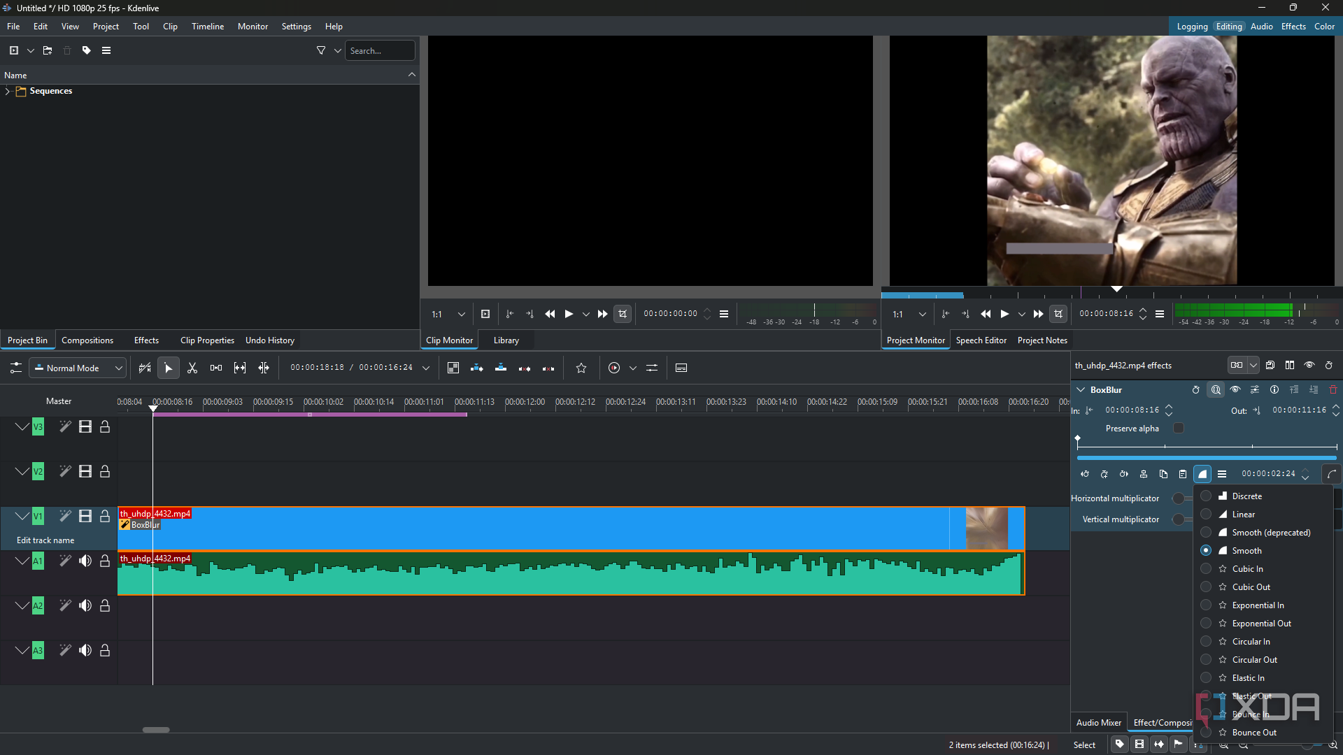 Kdenlive using Box Blur effect on clip
