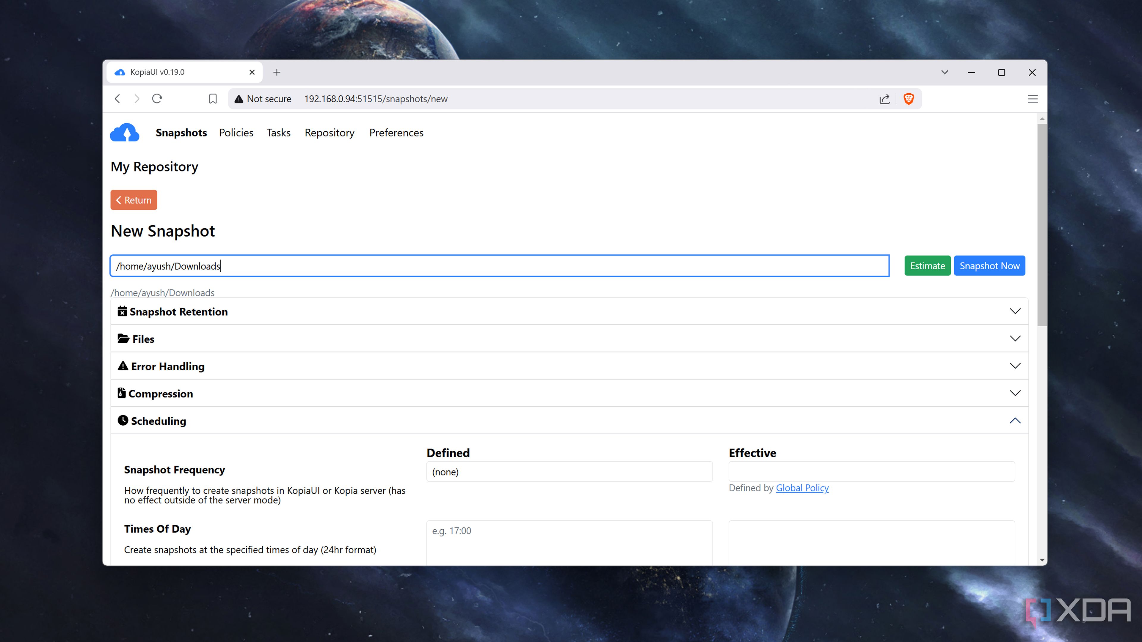 Running a Kopia server