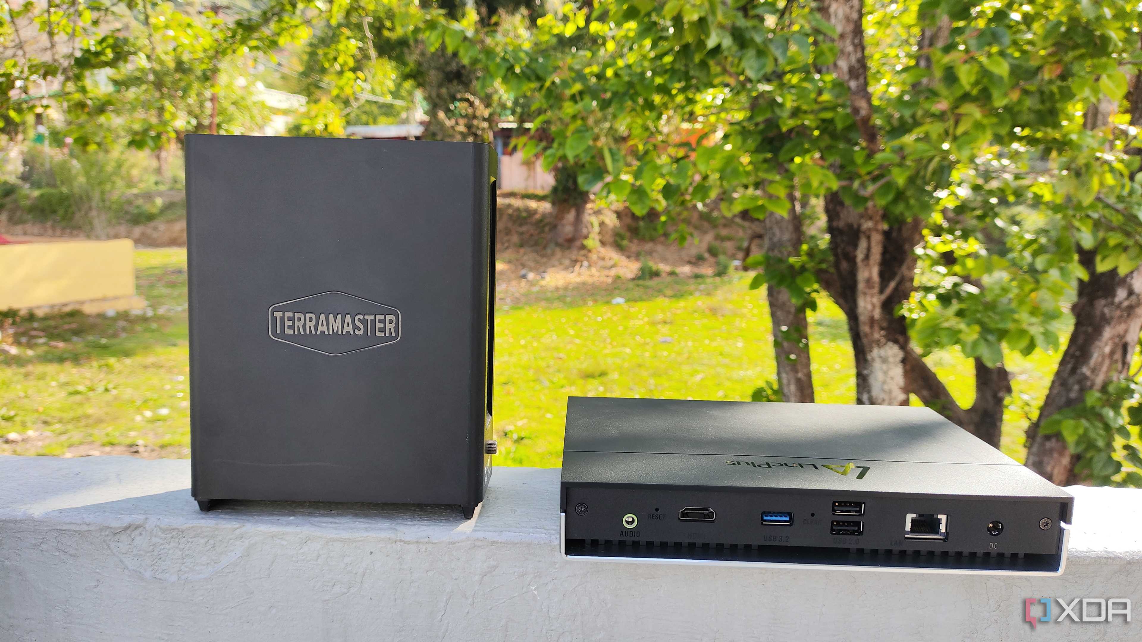 The LincPlus LincStation N2 NAS kept near a TerraMaster F8 SSD Plus
